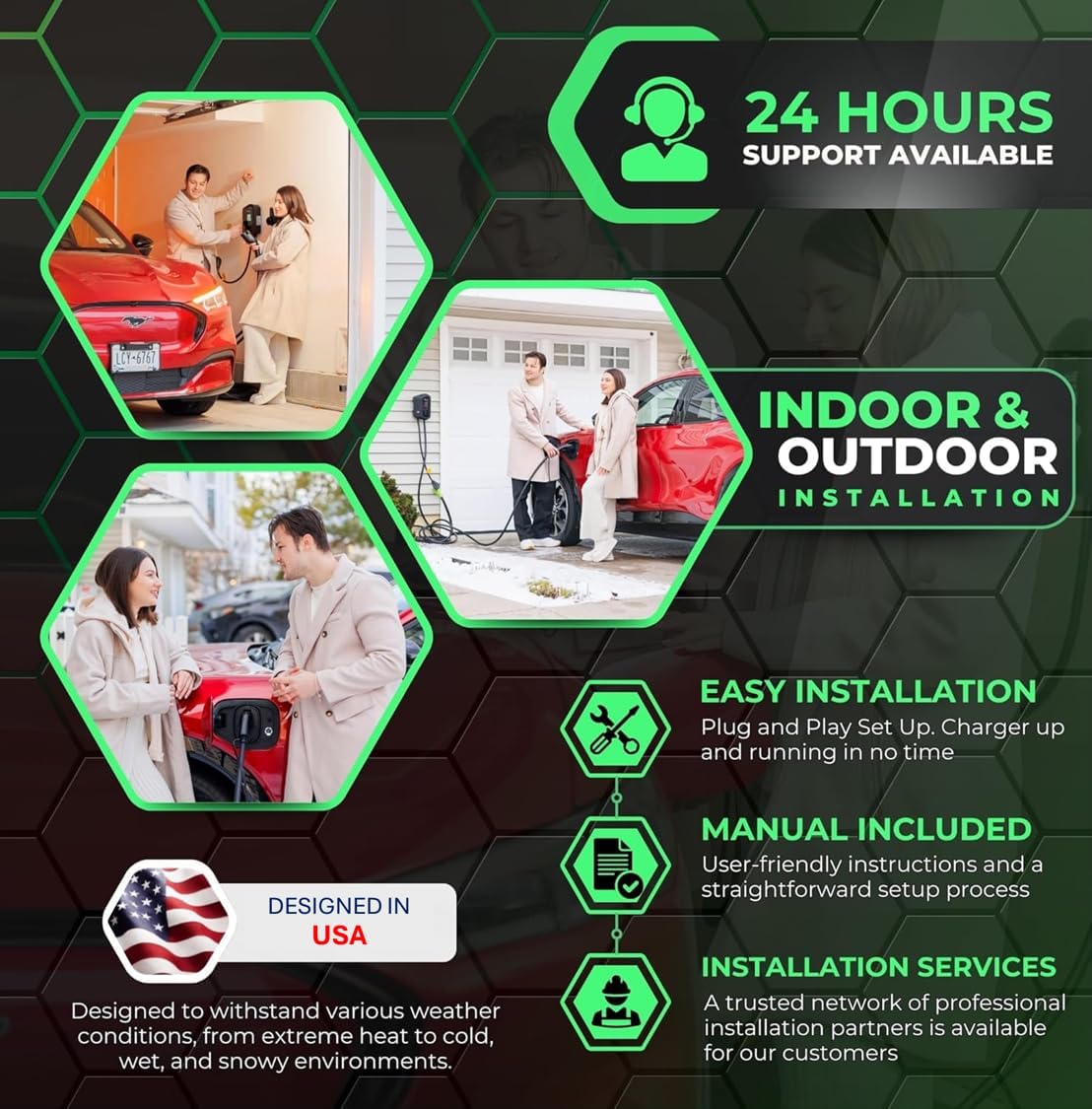 MACH 1: Fast 48 Amp Level 2 EV Charger, Wall-Mount Electric Vehicle Charging Station, 200-240V Hardwire or NEMA 14-50. J1772 car Connector & Tesla NACS, Indoor/Outdoor, 30ft Cable evse Adapter