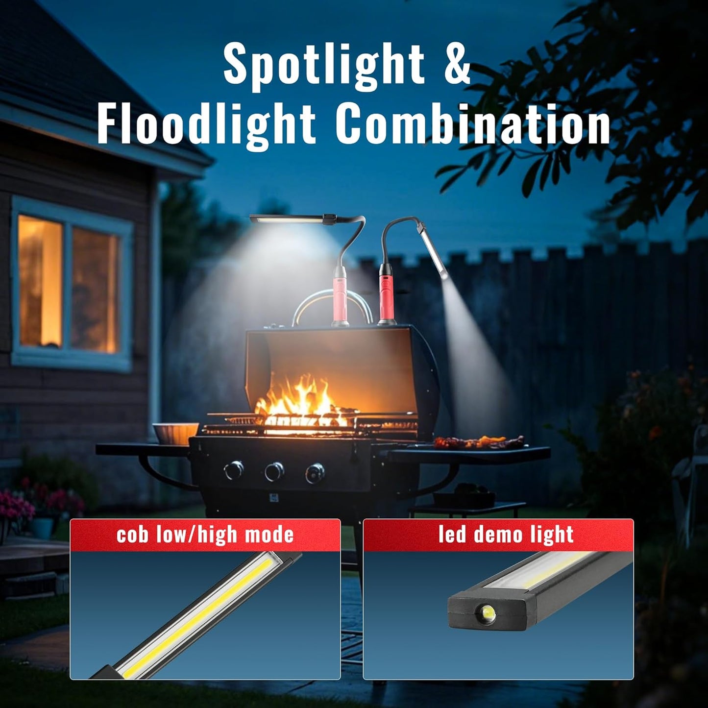 Rechargeable Work Light Magnetic, 800LM LED Work Light with Flexible Gooseneck, 3 Modes Mechanic Light for Work Bench, Auto Repair, Lathe, Gift for Men