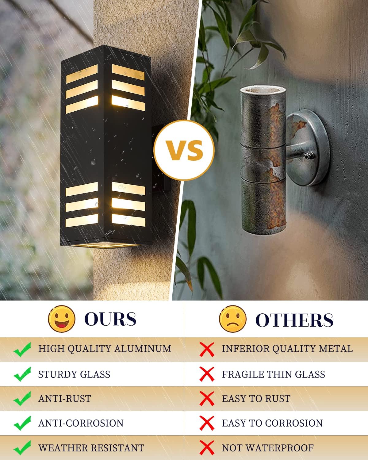 harriet Porch Lights Outdoor Modern - IP64 Waterproof Aluminum and Tempered Glass Cover, 13" Rectangular Up/Down Wall Sconce for Porch, Garage & Patio, Exterior Lighting, Black