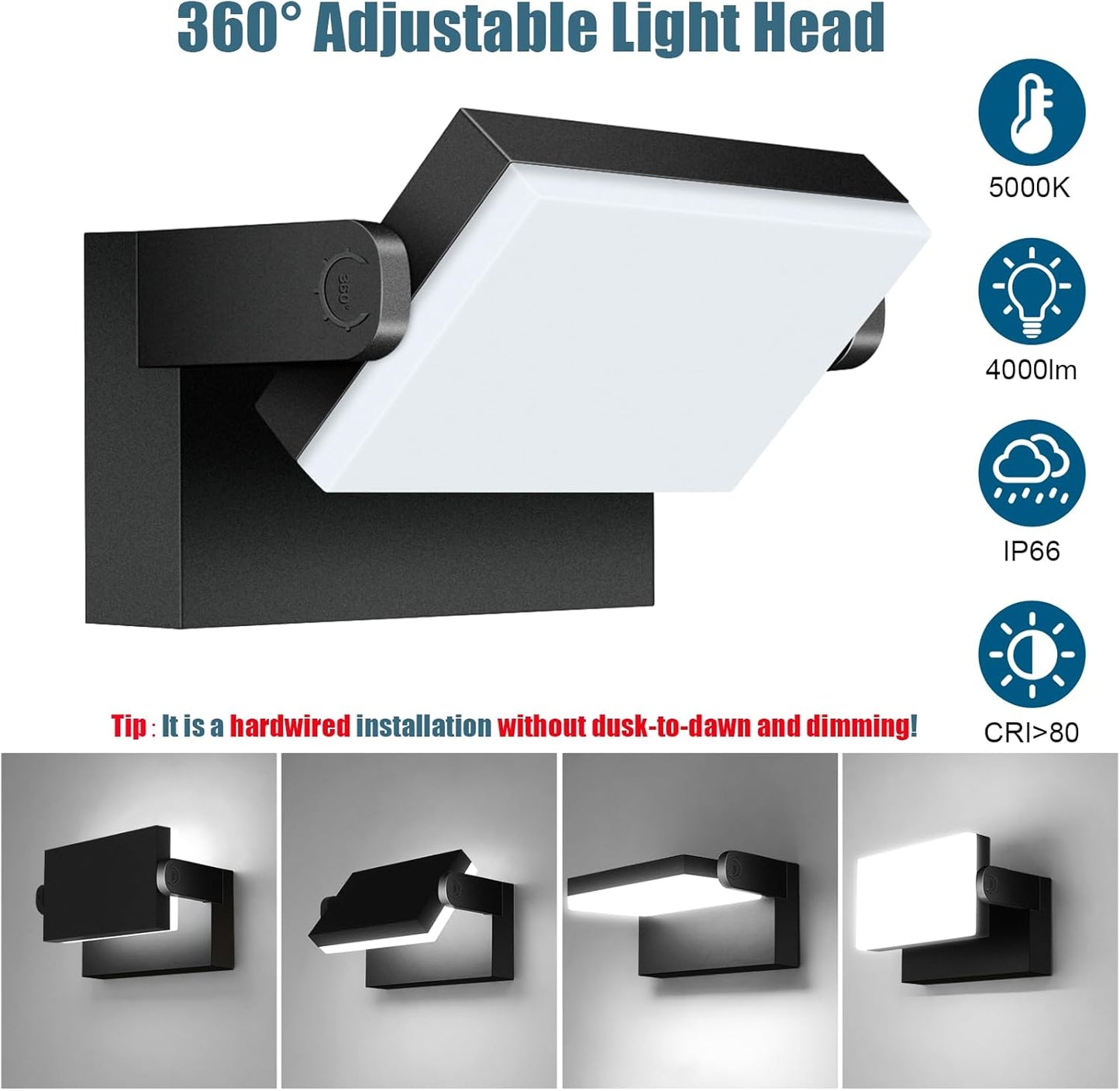 40W LED Wall Light, 4000LM 5000K 360° Wide-Angle Exterior Wall Floodlights, IP66 Waterproof Commercial Outdoor Wall Mount Fixture Wall Pack Security Ideal Lighting for Garage(4 Packs)