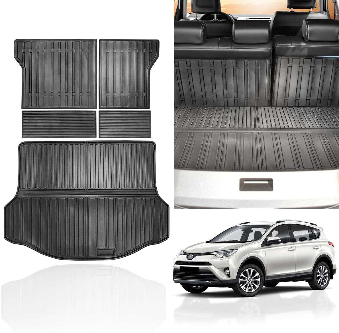 Vanseno Cargo Liner & Backrest Mat Compatible for 2013-2018 Toyota Rav4 Trunk & Rear Backrest All Weather Mats Liner (13-18RAV4)