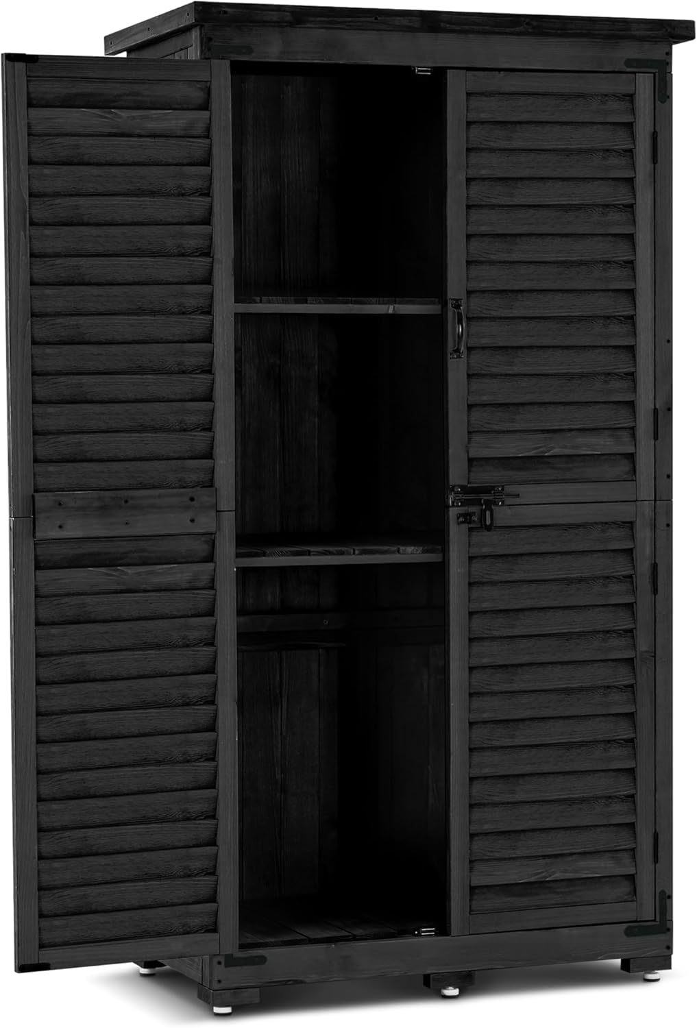 MCombo Outdoor Storage Cabinet, Garden Storage Shed, Outside Vertical Shed with Lockers, Outdoor 63 Inches Wood Tall Cabinet for Yard and Patio 0870 (Black)