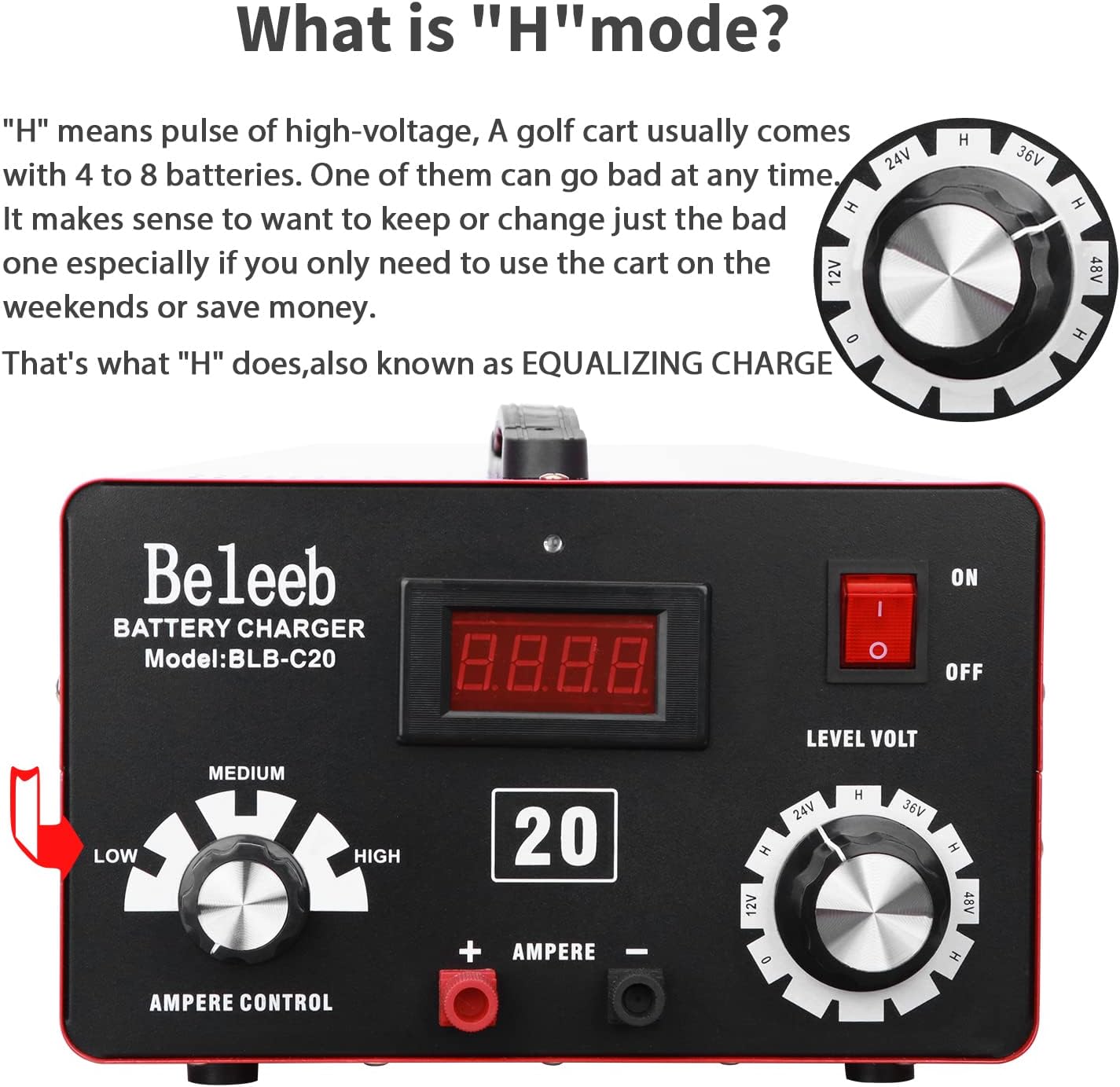 C20 Adjustable Battery Charger 12V 24V 36V 48V, 12A Pulses of High-Voltage Battery Desulfator Maintainer with Smart Chip for Lead-Acid LiFePO4 Lithium Batteries BLB-C20