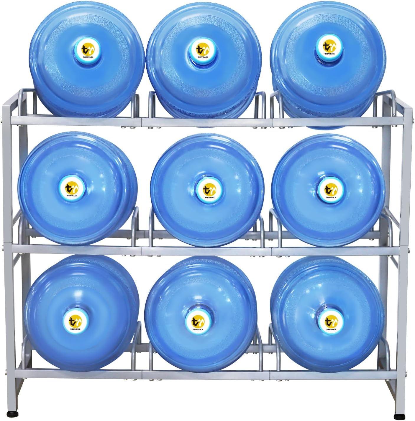 5 Gallon Water Jug Holder 9 Jugs Capacity, Newly Upgraded 3-Tier Heavy Duty Water Cooler Jug Storage Rack, Detachable Organizer Shelf for Home, Office, Garages Black