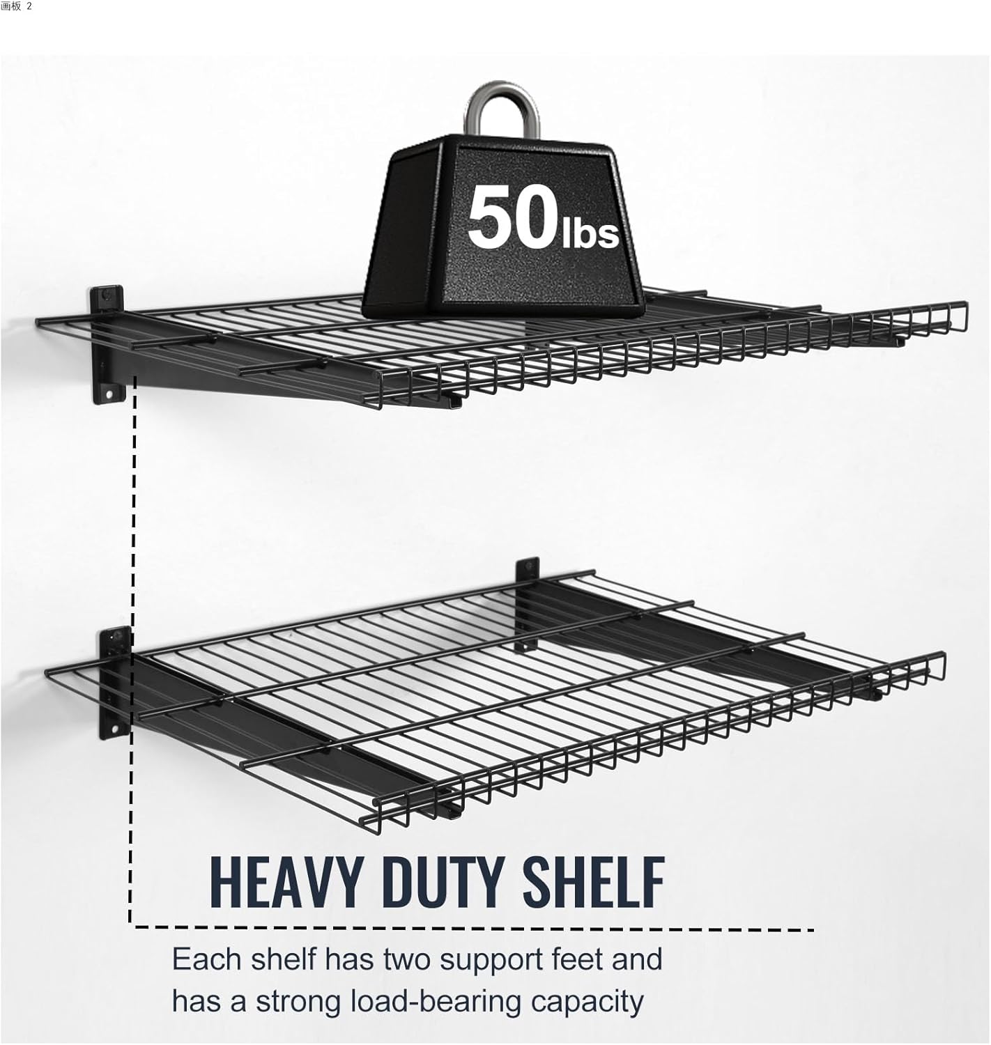 2 Pack Garage Wall Mounted Shelf, 19.7" x 11.4" Heavy Duty Wall Storage Shelves for Garage, Workshop, Laundry Room and Kitchen, Max Load 50 lbs (Black,2 Pack)