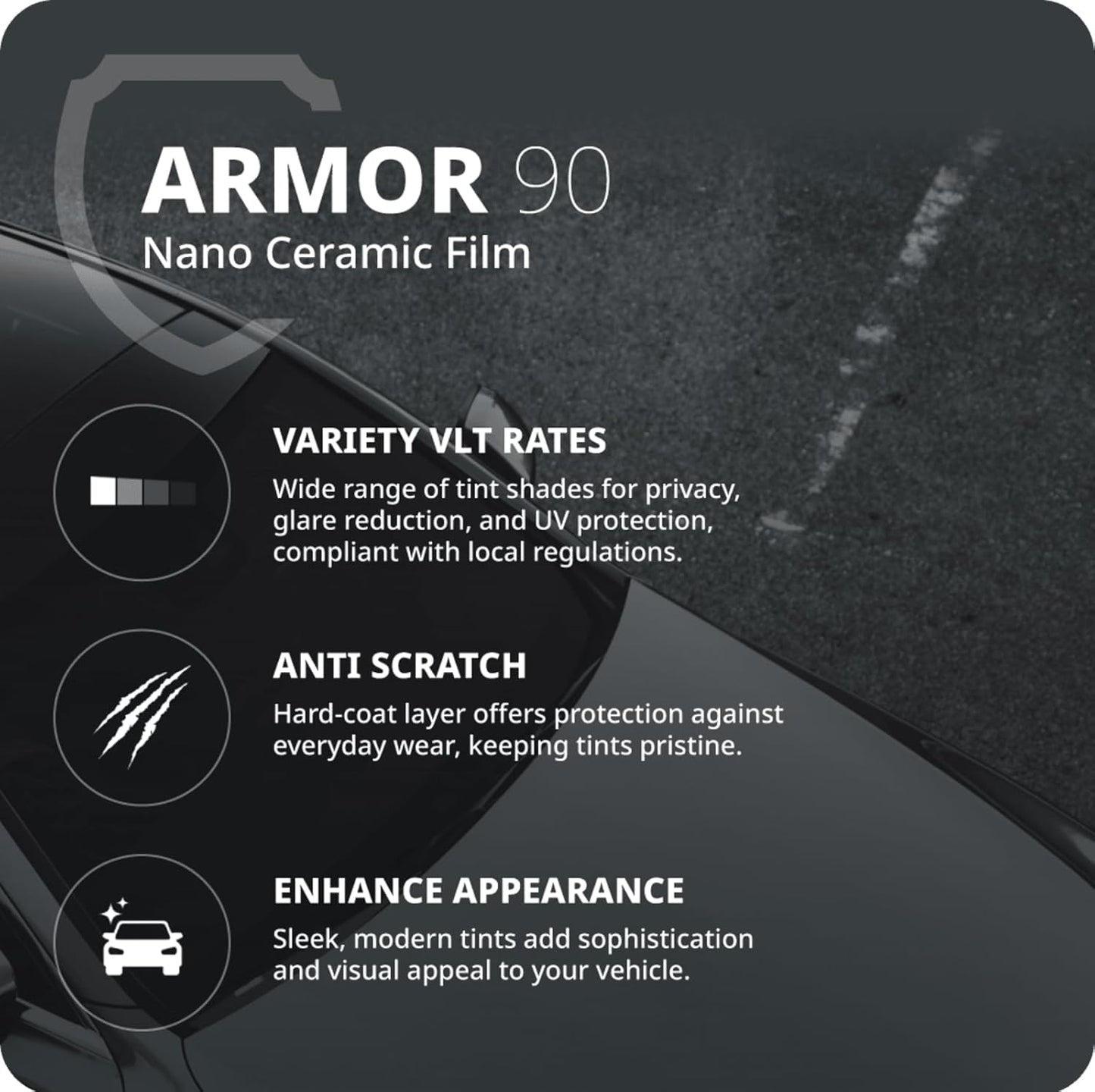 Nano Ceramic Window Tint Film for Cars - 2 Ply Scratch Resistant with Heat Control and UV/IR Rejection (50% VLT, 60inx100ft), OWFCR-10006