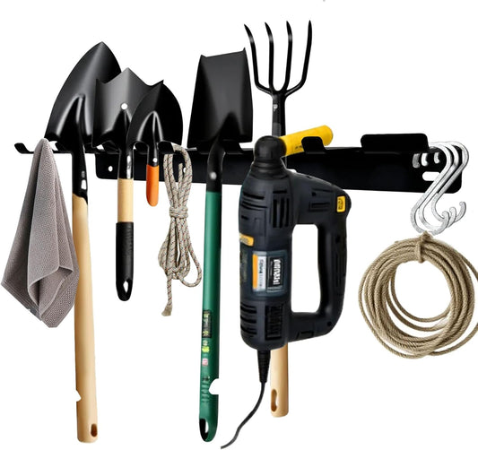 22‘’/25‘’/31‘’Black Wall-Mounted Tool Storage Rack, Suitable for Outdoor Garden, Space-Saving, Strong Storage Capacity.Barbell Wall Rack.Weight Capacity: 300 LB.-350LB