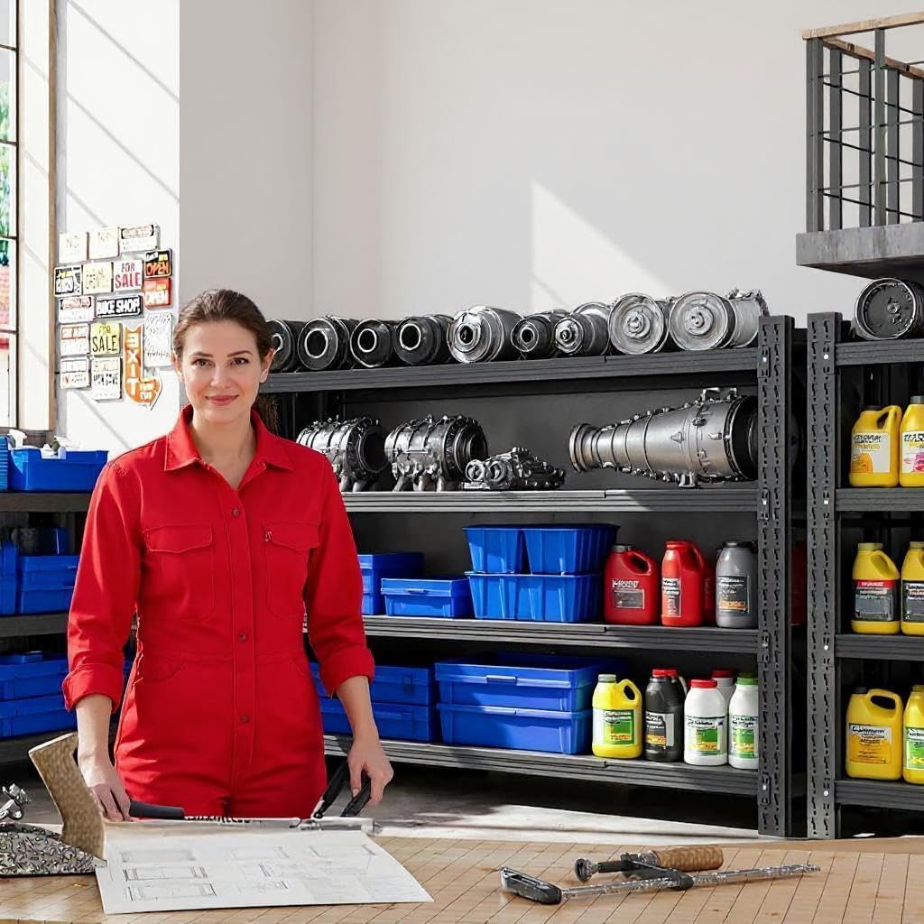Heavy Duty Garage Shelving Unit 5000LBS, 59" W Storage Shelves 4 Tier Metal Shelves Adjustable, Industrial Storage Shelf for Warehouse, Basement, Pantry