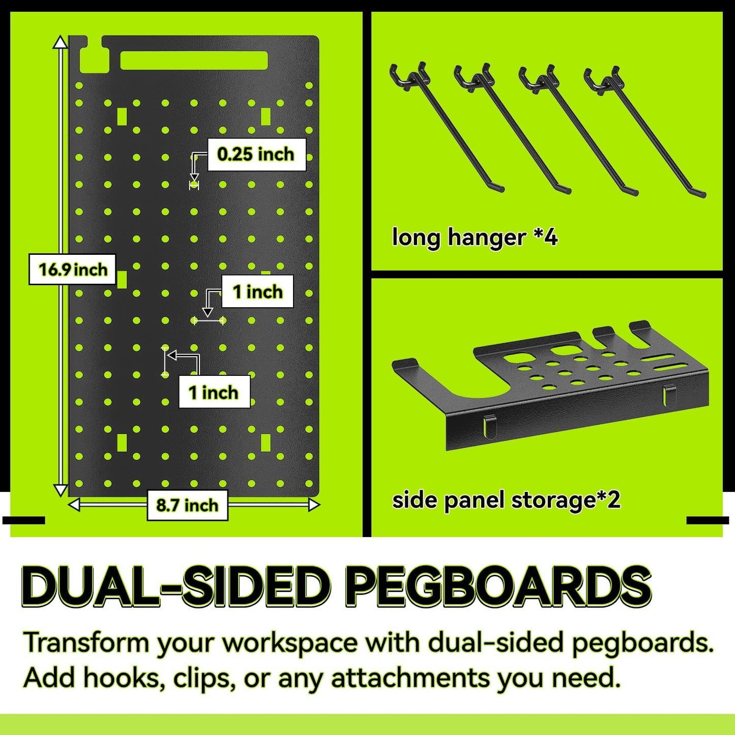 KAFAHOM Power Tool Organizer with Charging Station,9 Drill Holder Wall Mount,4 Layer Durable Metal Cordless Drill Storage for Garage Organization,Battery Tool Rack Built in 7 Outlet Power Strip-Yellow