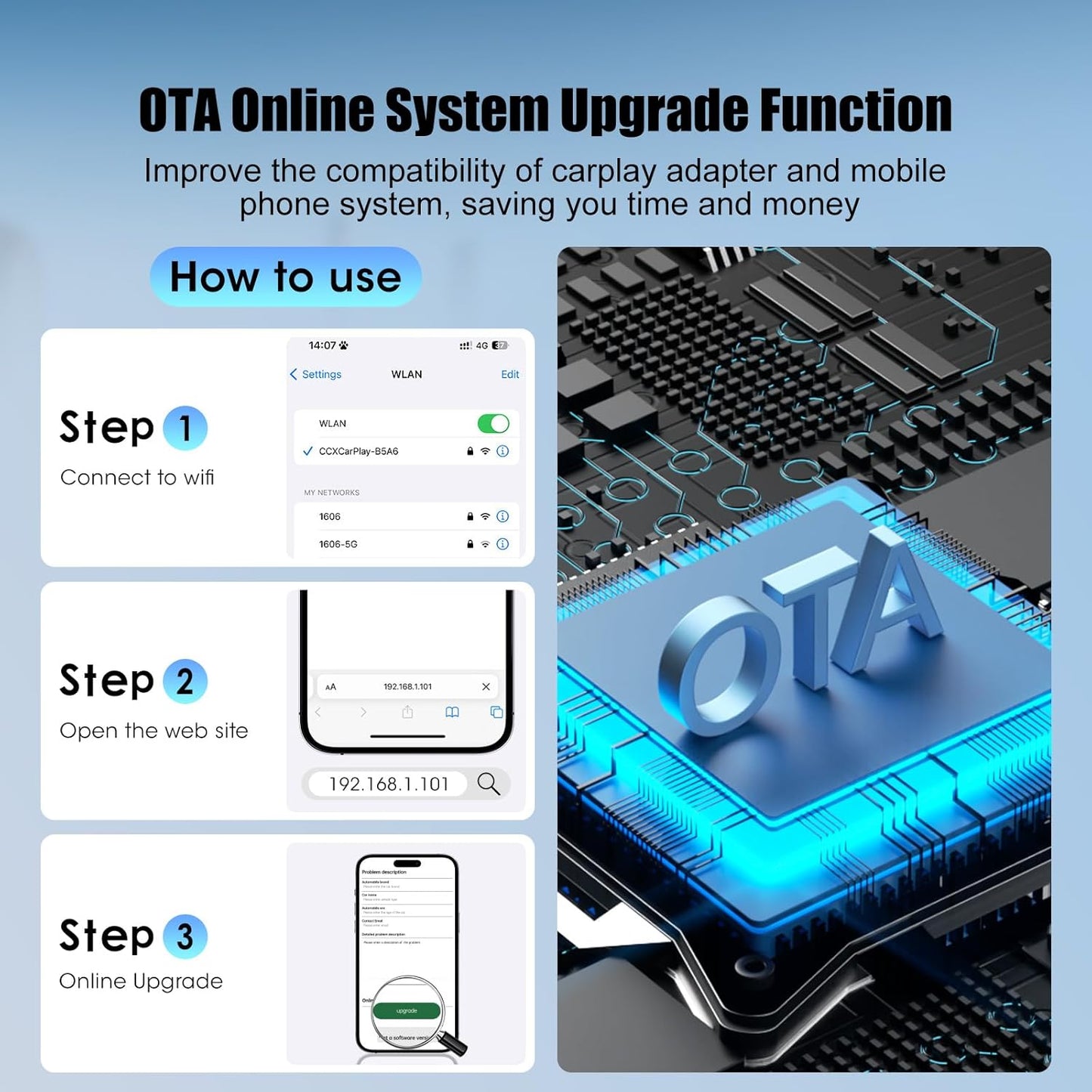 Wireless CarPlay Adapter for iPhone,Convert Wired to Apple CarPlay Wireless Adapter, Plug and Play, with 60CM Extension Cable USB & Type-C, Connection Stable No Delay