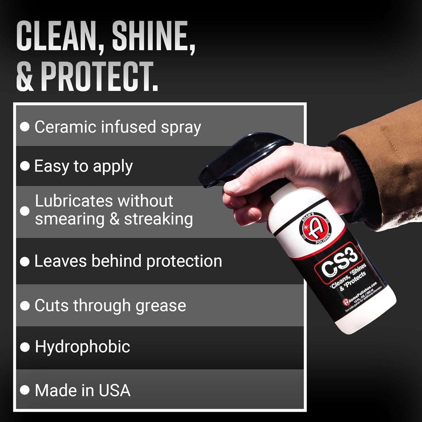 Adam's Polishes CS3 (16oz) - Ceramic Spray Coating That Cleans, Shines & ProtectsTop Coat Car Wash Polish & Paint Protectant Stronger Than Car Wax | RV Boat Motorcycle Car Detailing Waterless Wash