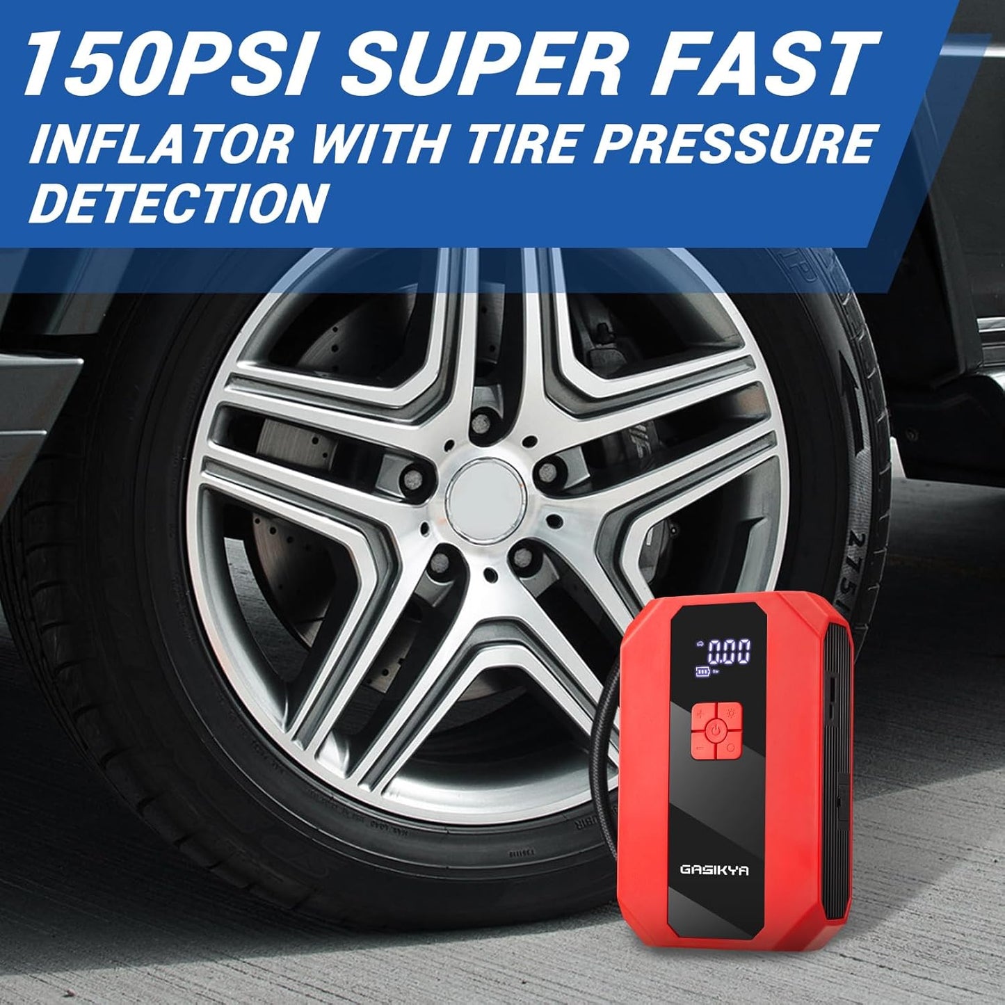 TM16E2 Car Jump Starter 7000Ah Jump Starter Battery Pack for Up to 5.0L Gas and 3.0L Diesel Engines, 29.6Wh Portable 12V Jump Box with USB Ports, LCD Display, Storage Case, and LED Light