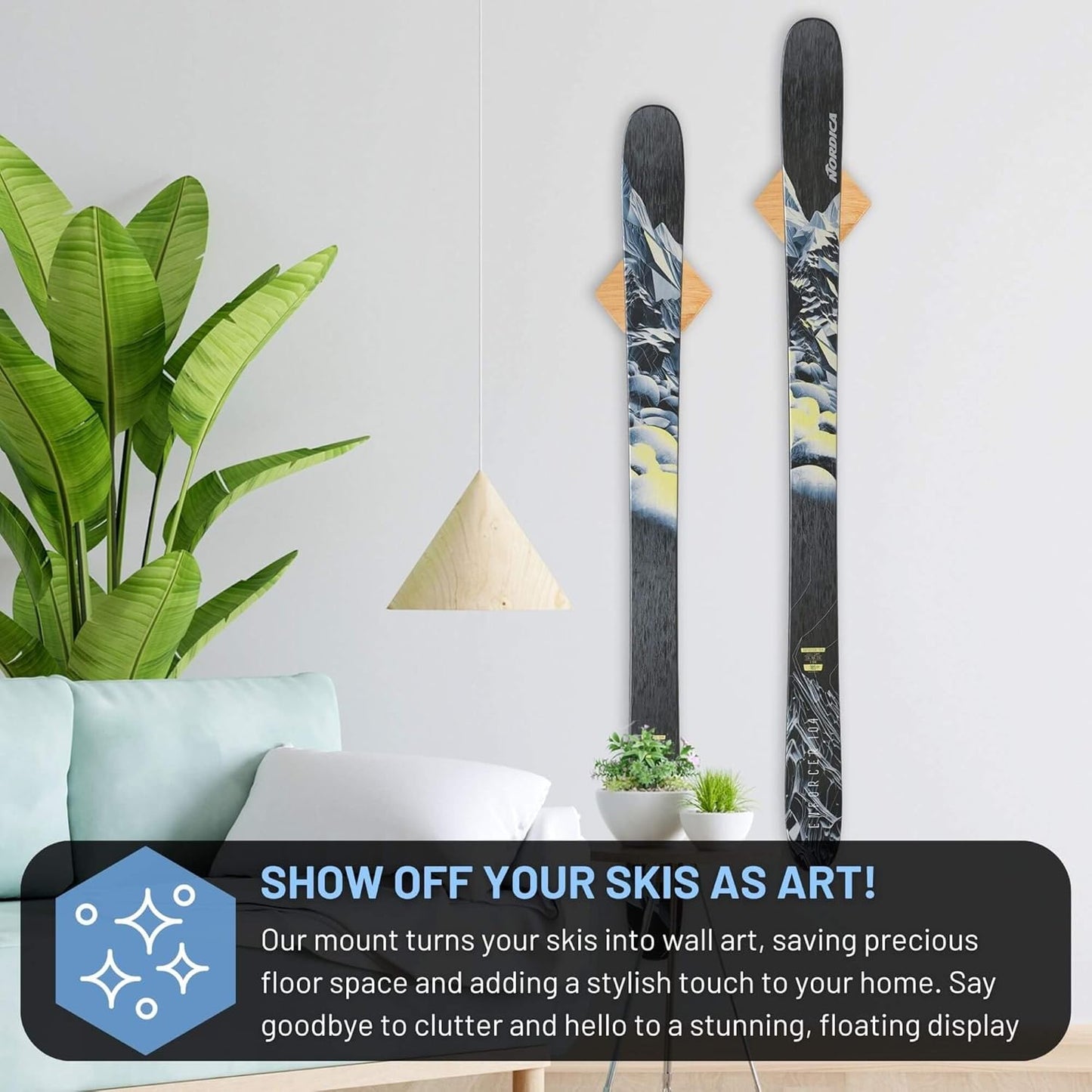 Hang 11 Ski Wall Mount - Ski Hangers for Wall, Display Mount, Minimalist Hardwood Hangers, Decorative Holders to Hang, Vertical Storage Rack for Garage, Showcase your Favorite Pastime