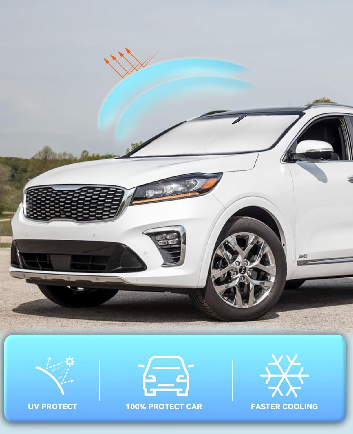 Sun Shade for Sorento Windshield Sunshades for 2016-2019-2020 Kia Sorento SUV Windshield Cover Front Window Shields 240T Silver Coating Protector Sun Visor Blocks UV Rays Heat Car Accessories