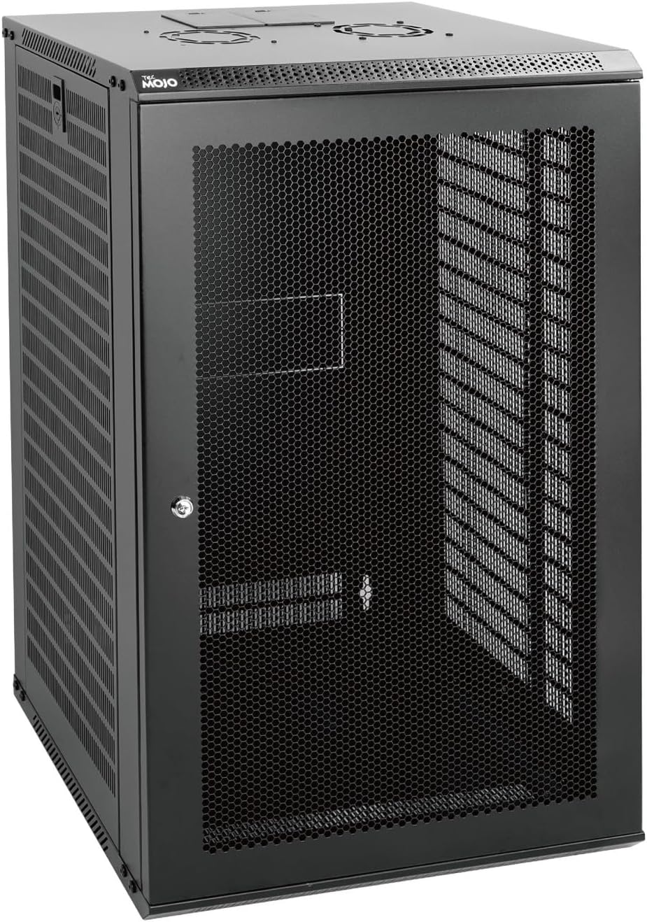 Tecmojo 18U Wall Mount Rack Network Cabinet for 19" IT Equipment,with Lockable Mesh Door and Side Panels,Cooling Fan,Black,17.7inch Depth for AV/Computer/Electronics Equipment Data Rack