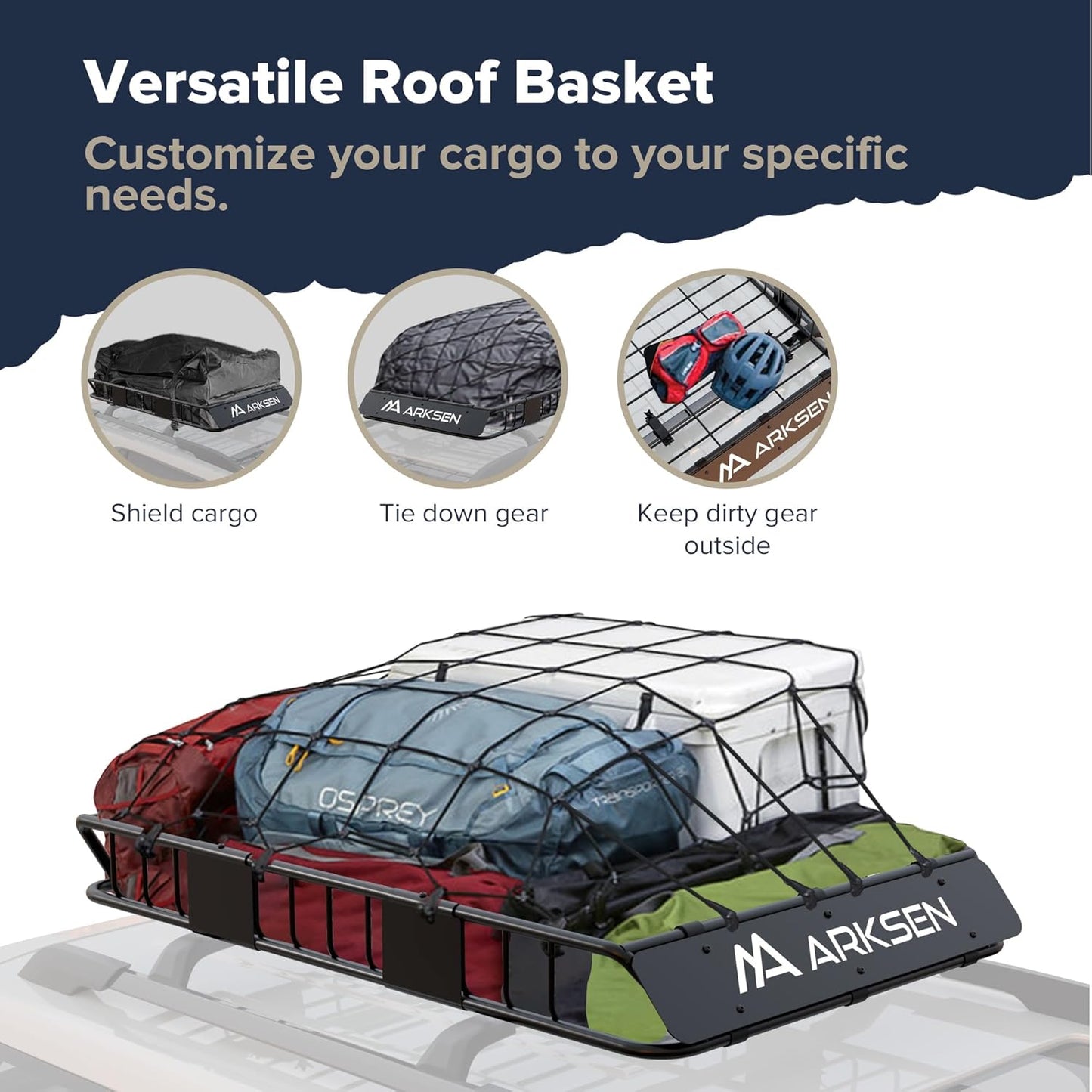 ARKSEN 54 x 34 x 6 Inch Universal Roof Rack with Extension, 150 LBS Heavy Duty Capacity Rooftop Cargo Basket for SUV, Truck, RV, Pickup