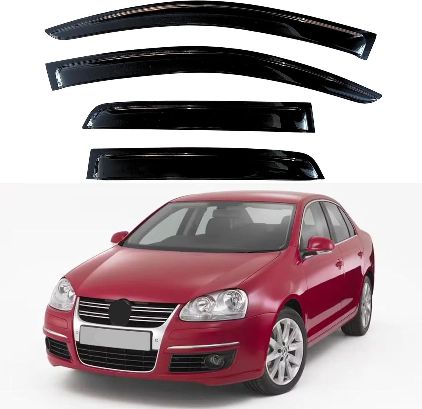 KPY Window Visor Compatible with Volkswagen (VW) Jetta Sedan 2006-2010, 4PC Rain Guard Side Window Vent Deflectors Tape-On Style, 2006 2007 2008 2009 2010