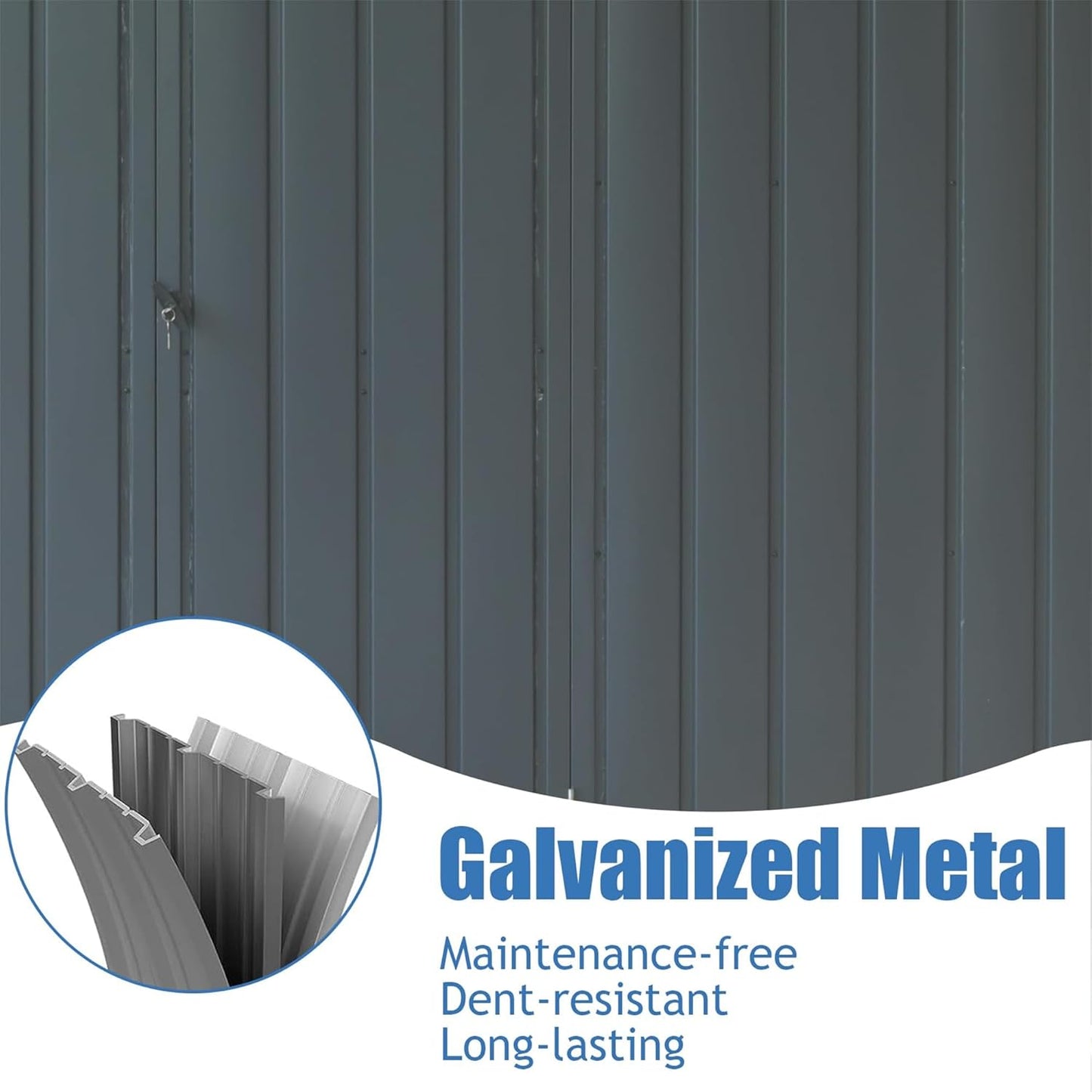 IKERY Large Galvanized Steel Storage Shed - 11' x 9' with Windows and Lockable Door, Outdoor Garden and Utility Tool Shed for Backyard and Patio, Dark Gray