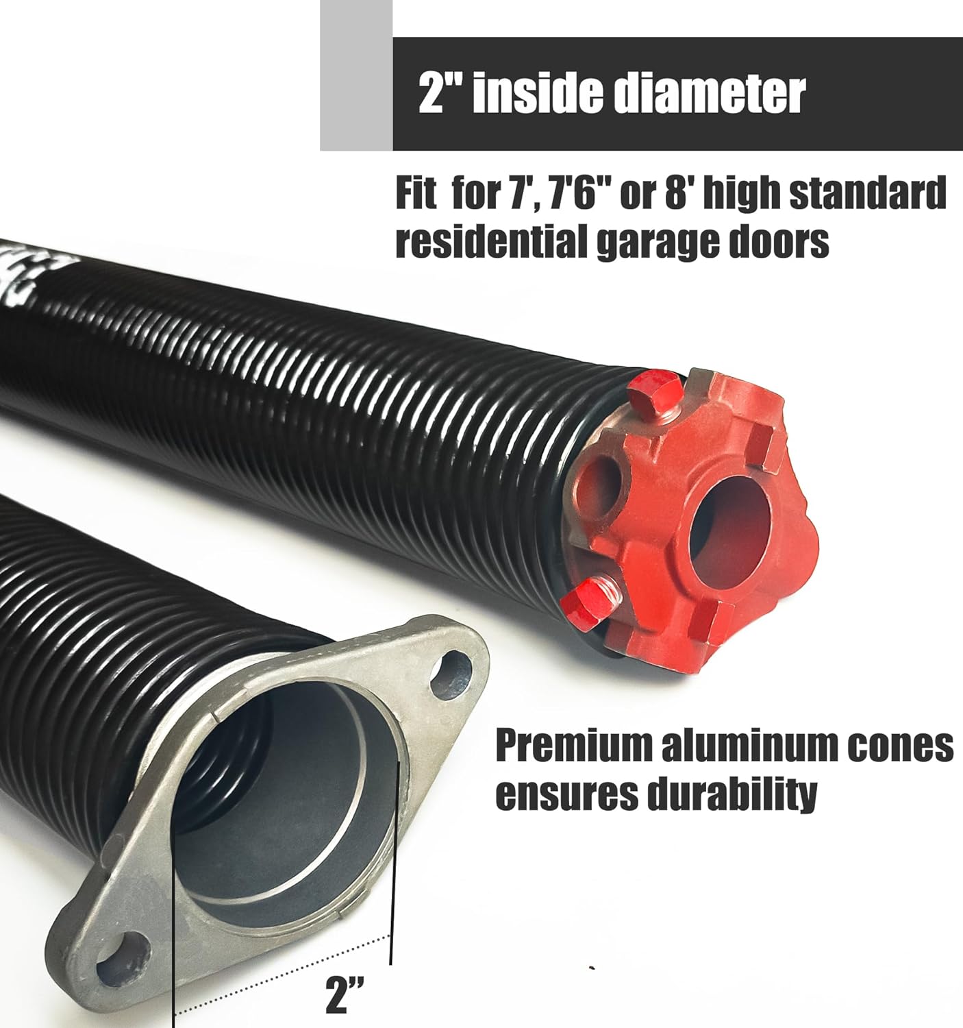 Garage Door Torsion Spring Set, Pair of 2" Electrophoresis Coated Garage Door Spring Replacement with 2 Non-Slip Winding Bars and Bearing, Minimum 16000 Cycles (.225x2x26")