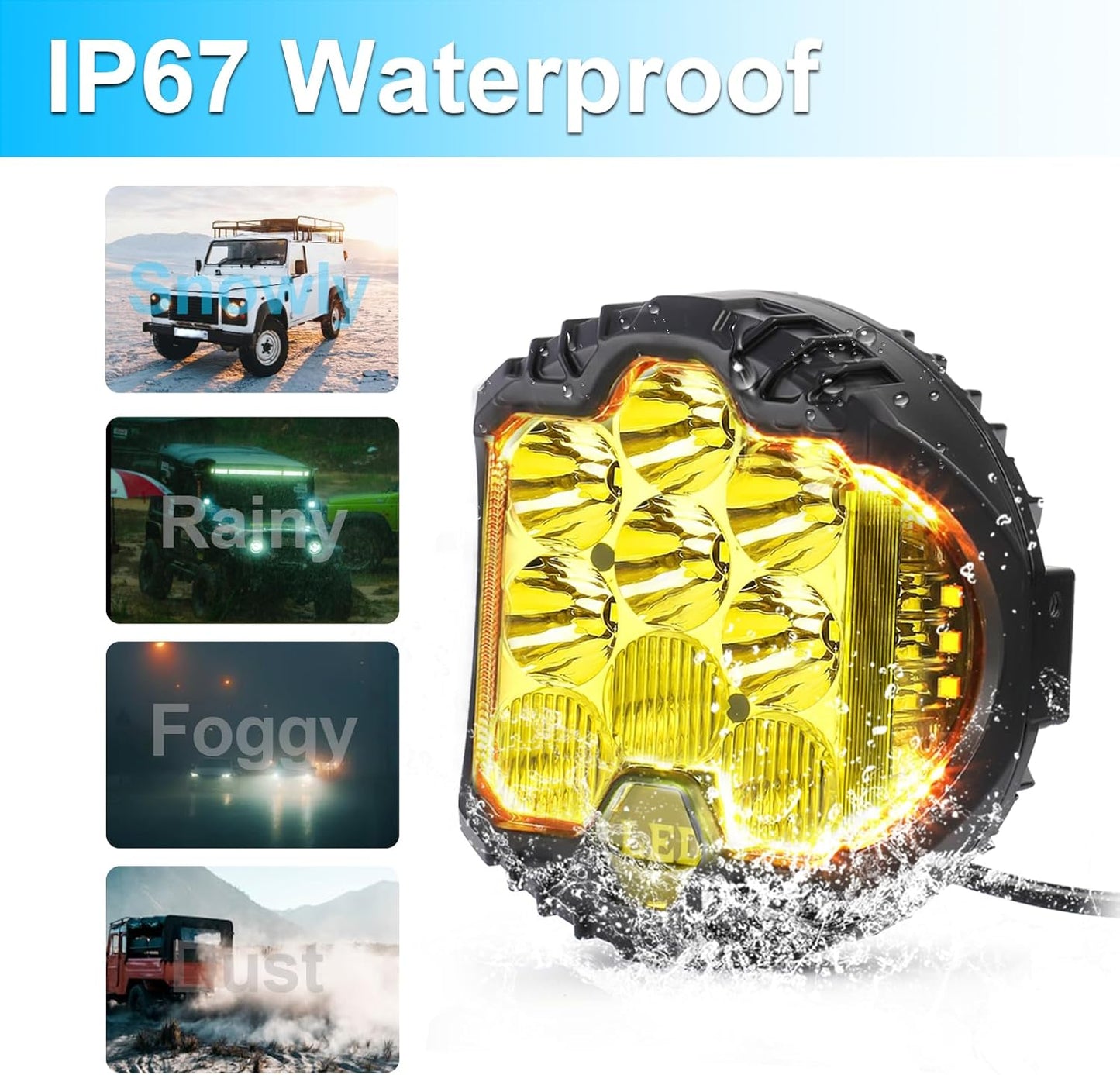 LIGBT 2PCS 5 Inch Amber Yellow Round LED Offroad Light with DRL 90W LED Light Pods 270° Wide Range Super Bright Side Shooter for Pickup Truck ATV UTV SUV