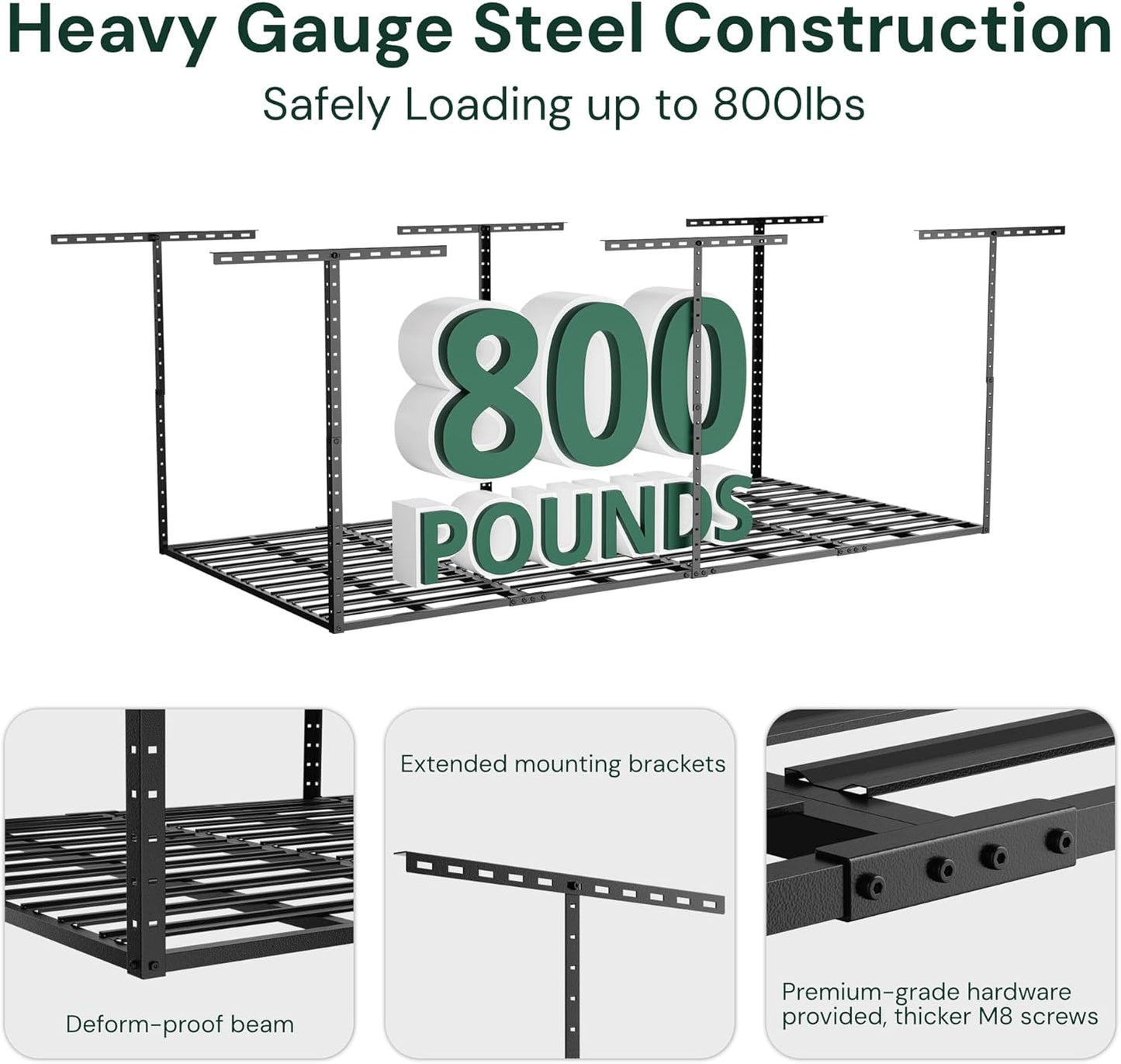 SunsGrove 3x8 Garage Storage Overhead Rack Organization, Adjustable Ceiling Mounted Storage Racks, 800LBS Weight Capacity, 22"-40" Ceiling Dropdown, Black