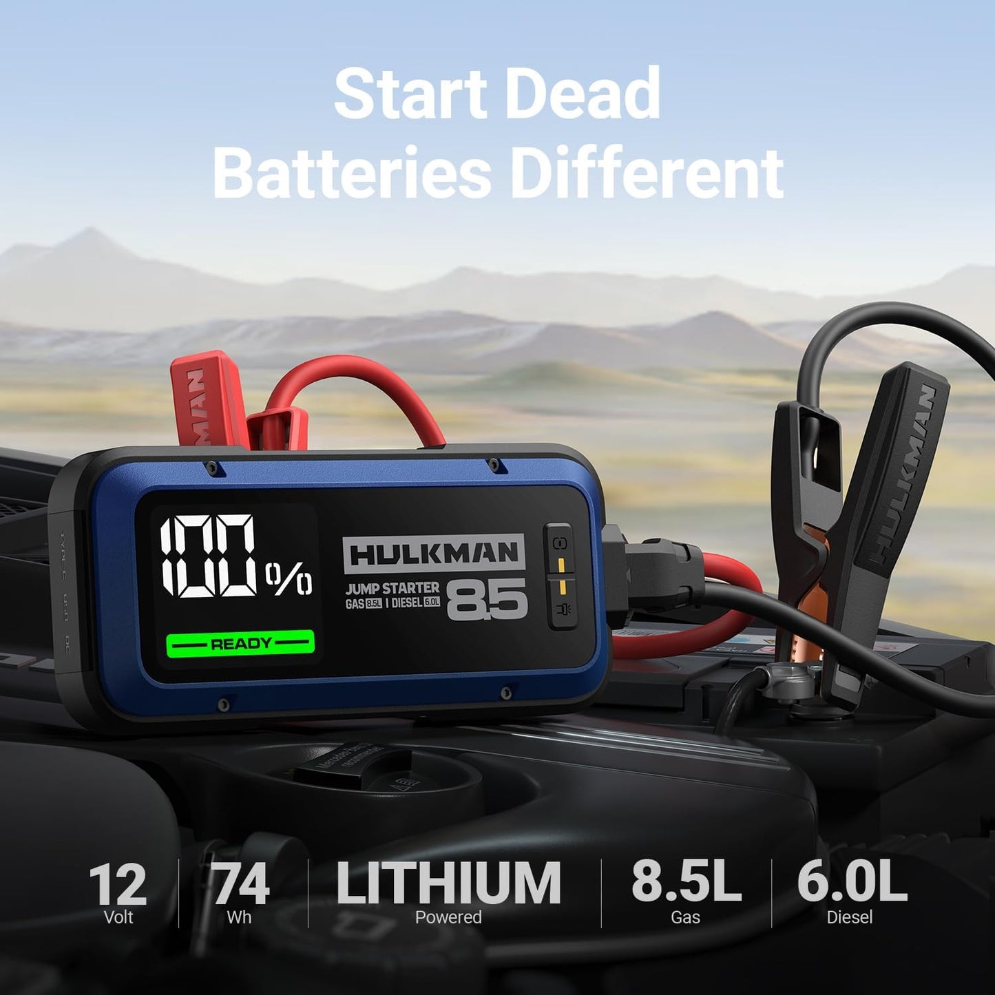 Hulkman Alpha85,Cobalt Blue, 2000A 74Wh Smart Jump Starter, 12V Portable Car Battery Booster with 3.3" Display, USB-C Power Pack,Includes 65W Wall Charger,Jumper Cables for up to 8.5L Gas/6.0L Diesel