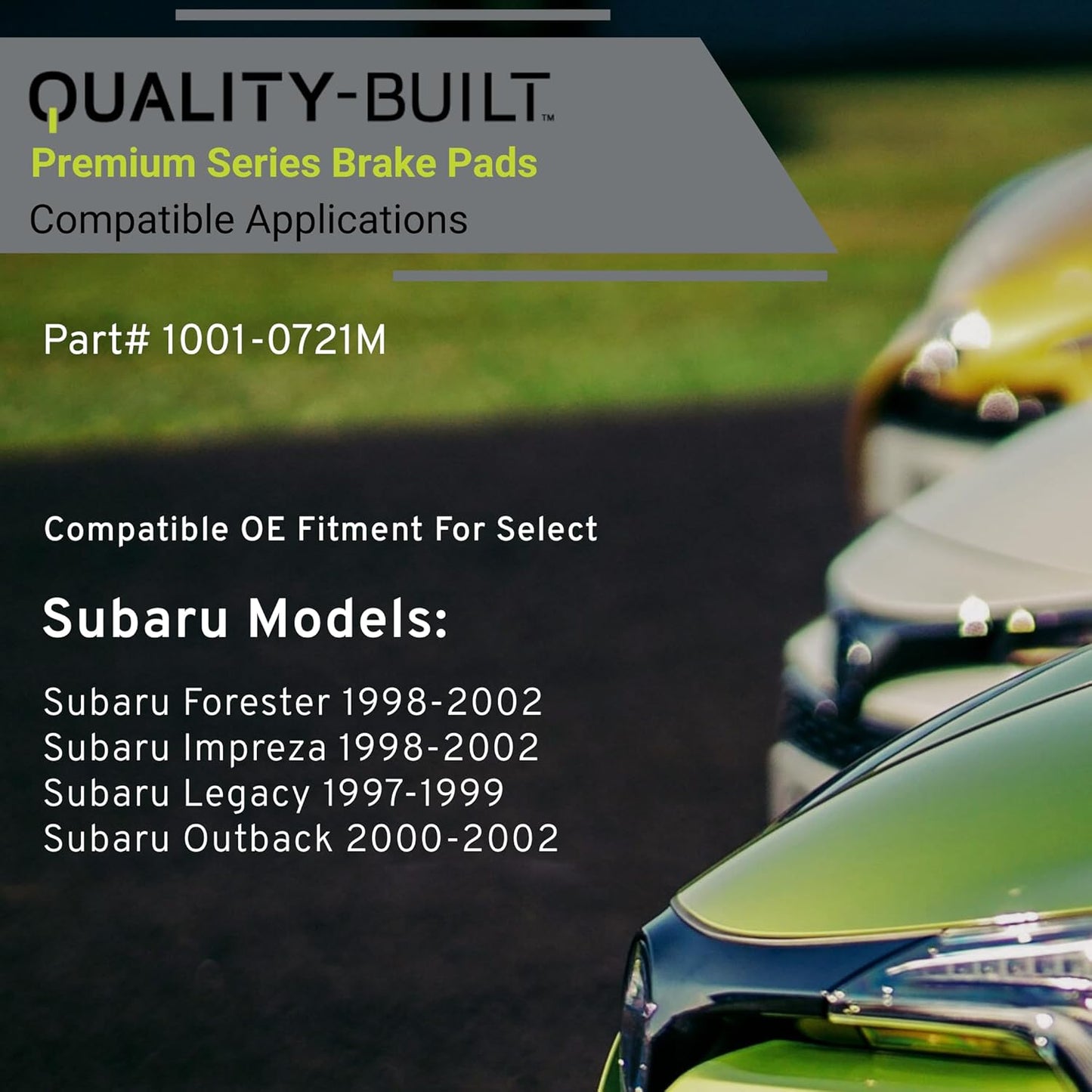 Premium Semi-Metallic Front Brake Pads (1001-0721M) Replacement for Subaru Forester 2002-1998, Impreza 2002-1998, Legacy 1999-1997, Outback 2002-2000