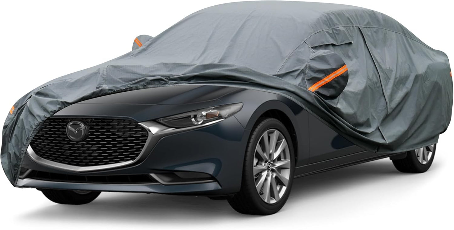 Premium Car Cover Custom Fit Mazda 3 Sedan (2003-2025), 16 Layers Heavy Duty Car Cover Waterproof All Weather with Zipper Door for Sun Rain Snow Dust Uv Protection