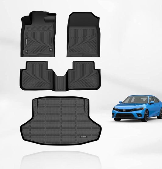 KELCSEECS Floor Mats & Cargo Liner(Not for Hatchback) for 2026 2025 2024 2023 2022 Civic Sedan Si(Include 2nd Row with USB Port) All Weather Car Mats Trunk Mat Civic Floor Mats Accessories