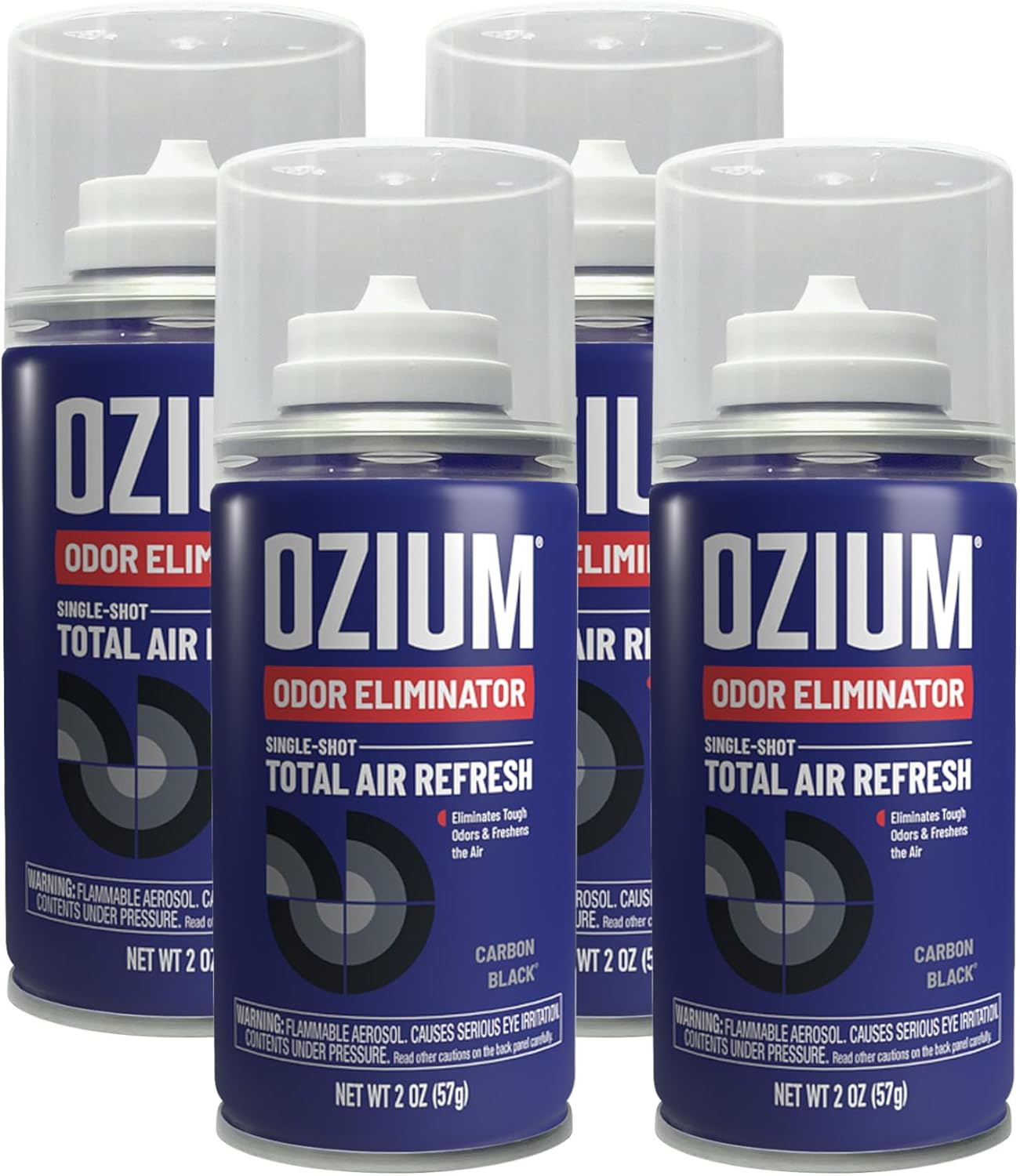 OZIUM Air Freshener Odor Eliminator, 2oz Single Shot Total Air Refresh & Car Air Freshener – Carbon Black – 4 Pack