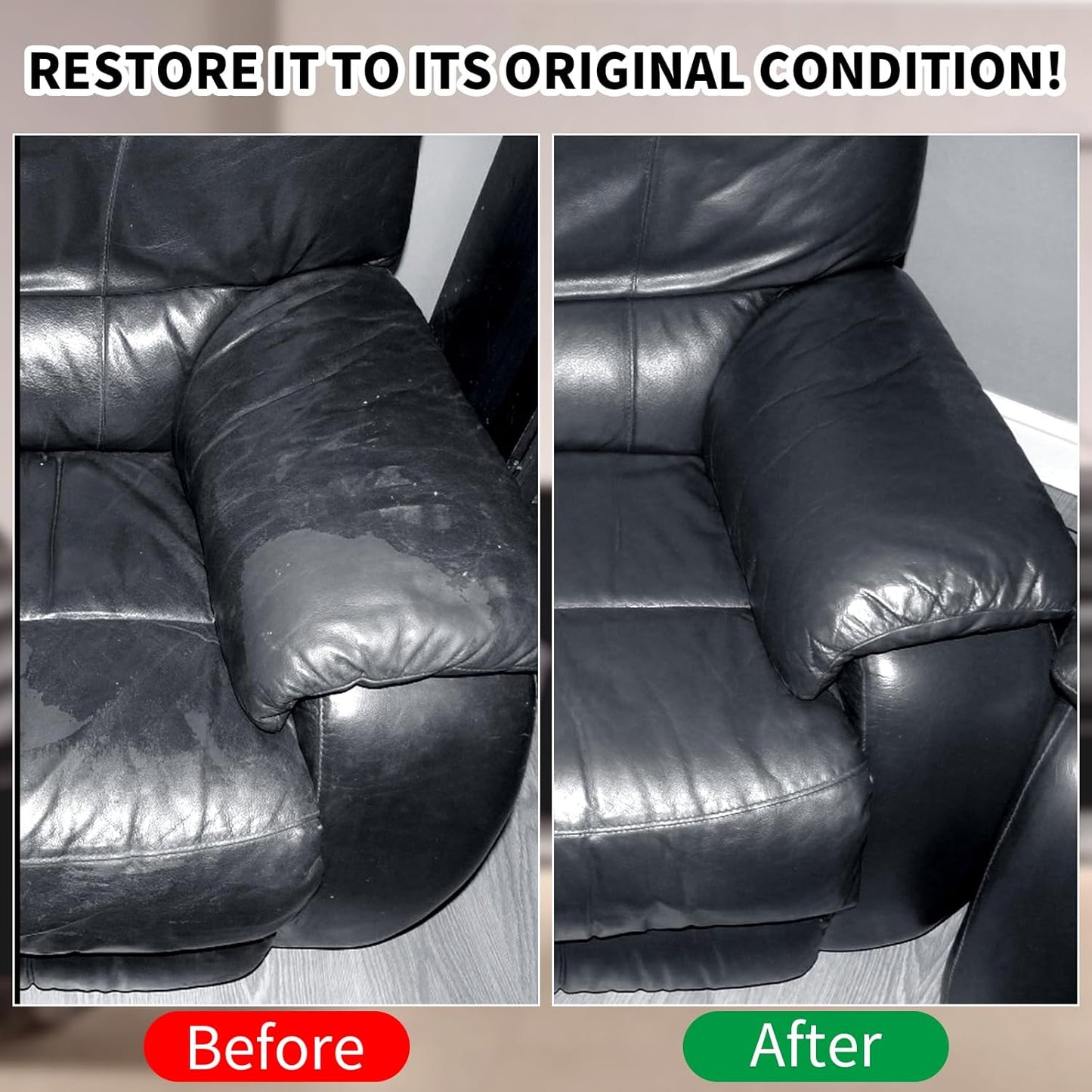 Leather Recoloring Balm,8.5oz Leather Color Restorer,Black Leather Repair kit for Furniture and Car Interior,Leather Couch Scratch Repair,Leather Dye Paint for Faded,Cracked and Damaged Leather