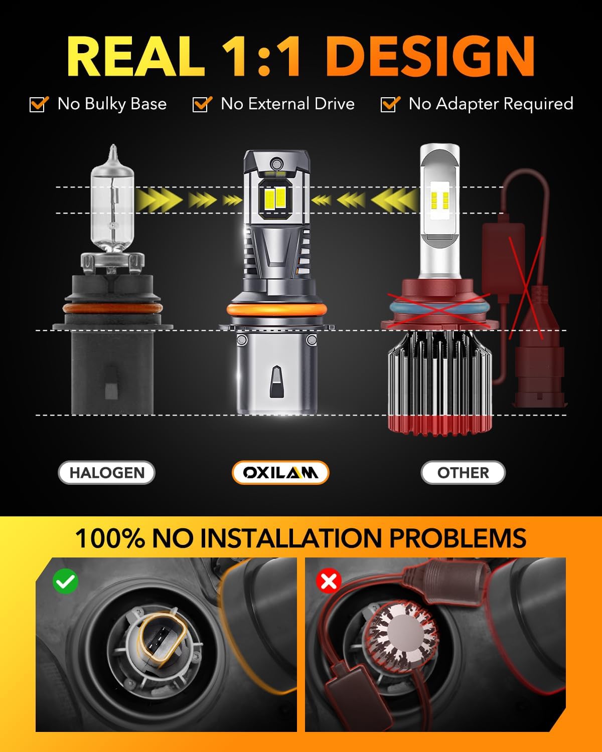 OXILAM 9007/HB5 LED Bulbs 10X Ultra-Brighter 60,000LM Than Halogen, 3 Min Quick Install, 20 Years Lifespan, No Flicker, 99% Compatibility