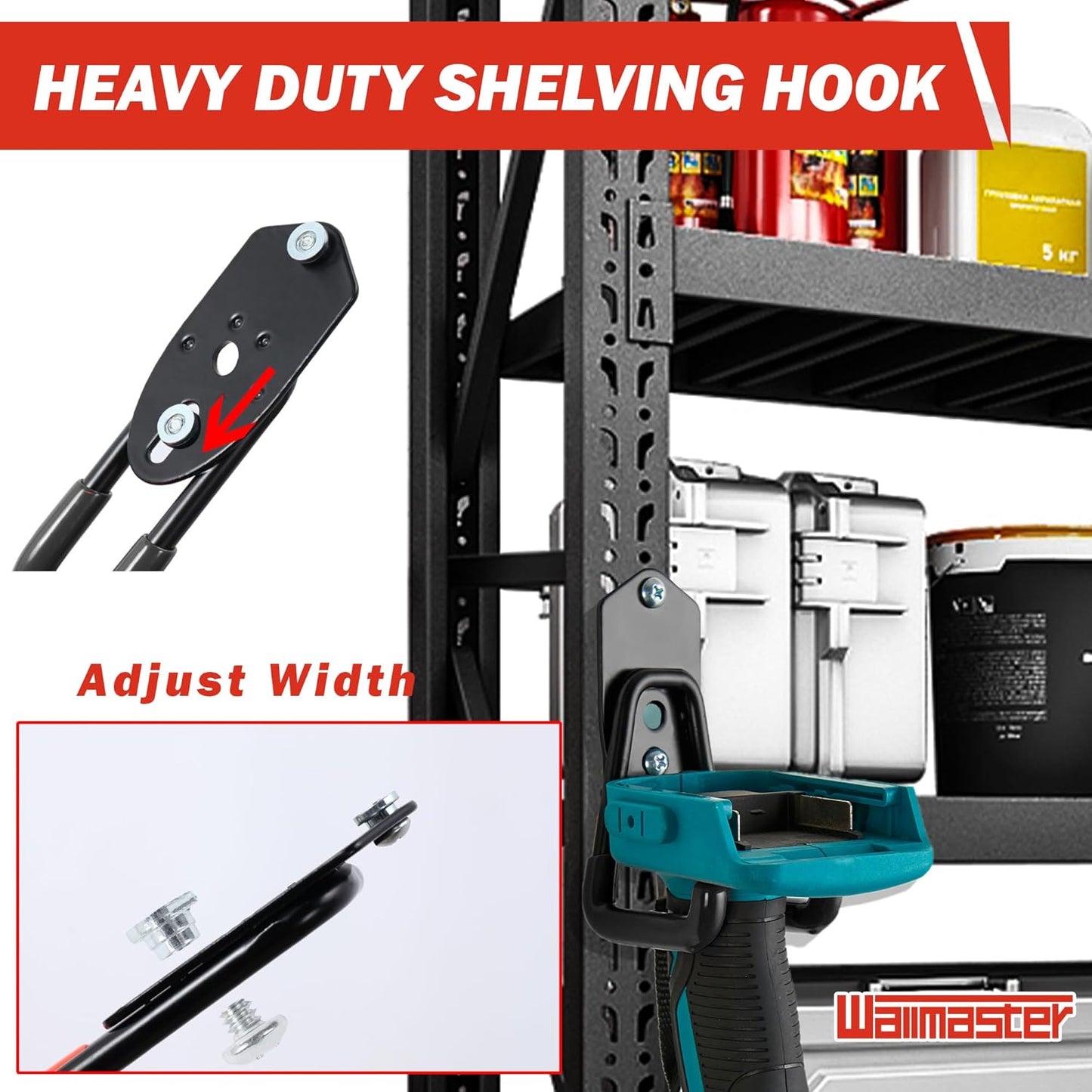 Wallmaster Garage Hooks Organizer Kit,12 Pack Adjustable Heavy Duty Shelving Hook,Wall Mount Utility Steel Garage Organization (Black)