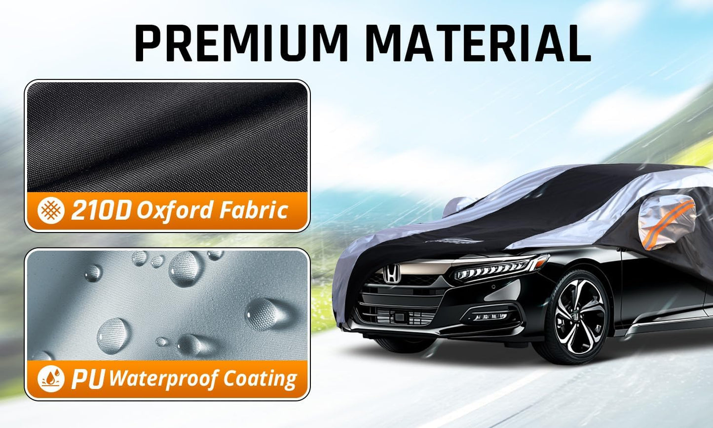 Honda Accord Car Cover Waterproof All Weather with Silver Strip Design, Custom Fit for Honda Accord 2005–2025, Accord Accessory with Door Zipper & Windproof Straps