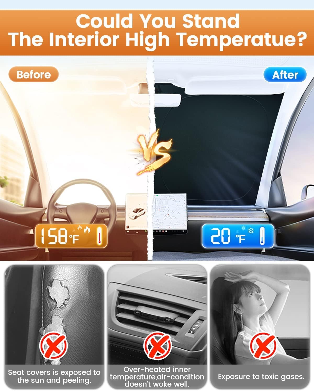 KUST Windshield Sun Shade Custom Fit for Kia Telluride 2020 2021 2022 2023 2024 2025 Sun Shade Front Windshield Sun Visor Foldable Thicker 5-Layer Block Heat and Sun UV Rays