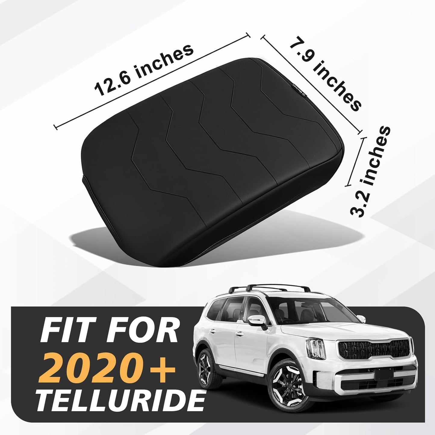 Muslogy Center Console Armrest Cover Compatible with 2020-2024 2025 Kia Telluride Comfort Armrest Pad Arm Rest Cushion Vegan Leather Protector Black Regular Thick