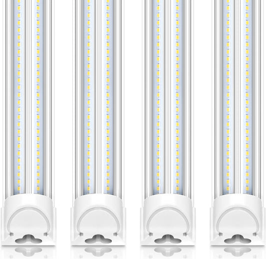 Barrina 8FT LED Shop Light, 100W 15000LM 5000K, Clear Cover Linkable LED Tube Lights, V Shape Integrated T8 LED Lighting, LED Light Fixtures for Garage, Warehouse, Workshop, ETL Listed, 4 Pack