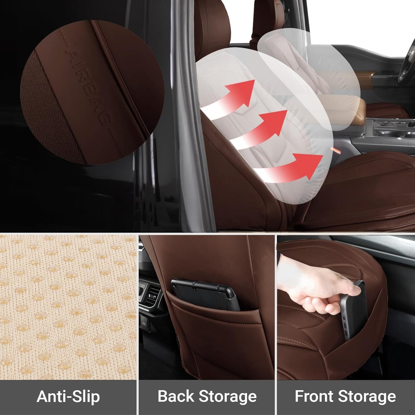 Coverland Custom Car Seat Covers Compatible with Ranger, Titan, Ram 1500 - Premium Leather Non-Slip Memory Foam Waterproof Custom Fit Interior Protector Front Seat-Dark Brown [See Size Chart-Size A20]