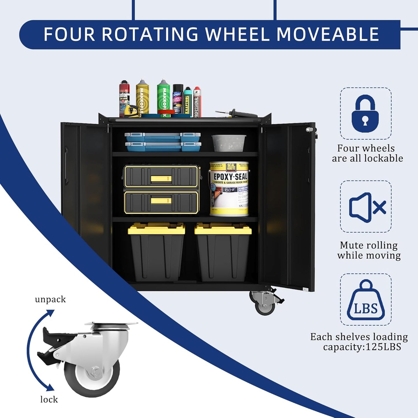 Metal Tool Cabinet,Garage Storage Cabinet System,Wall Cabinet & Locking Rolling Tool Cabinet with Doors and Adjustable Shelves,Steel Tool Cabinets for Home,Office (2 Pcs-StyleB, Black)
