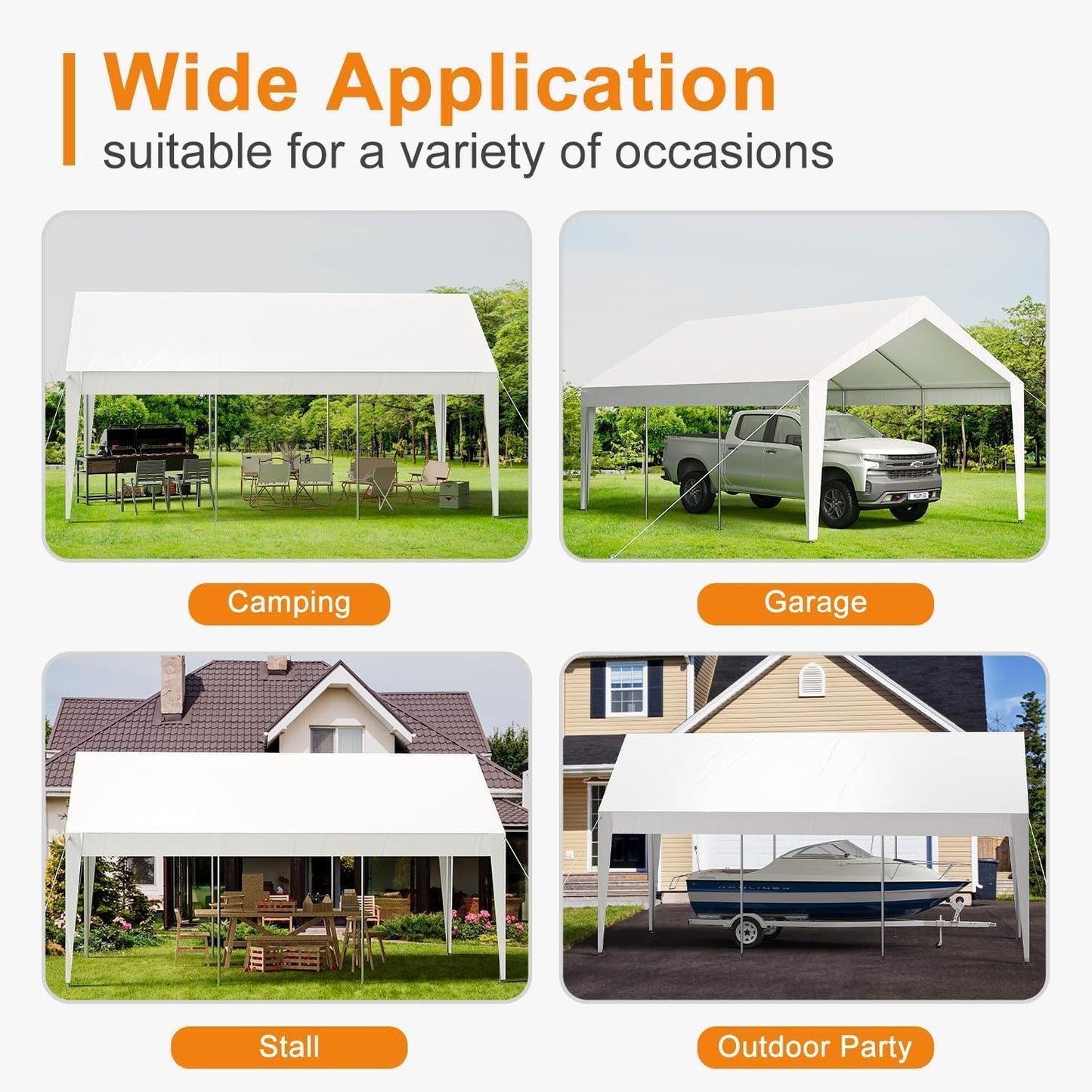 10x20ft Metal Carport Garage with PE Fabric and Galvanized Steel Frame Leg Wrap Carport for Outdoor Shelter for Cars, Trucks, and Boats - White