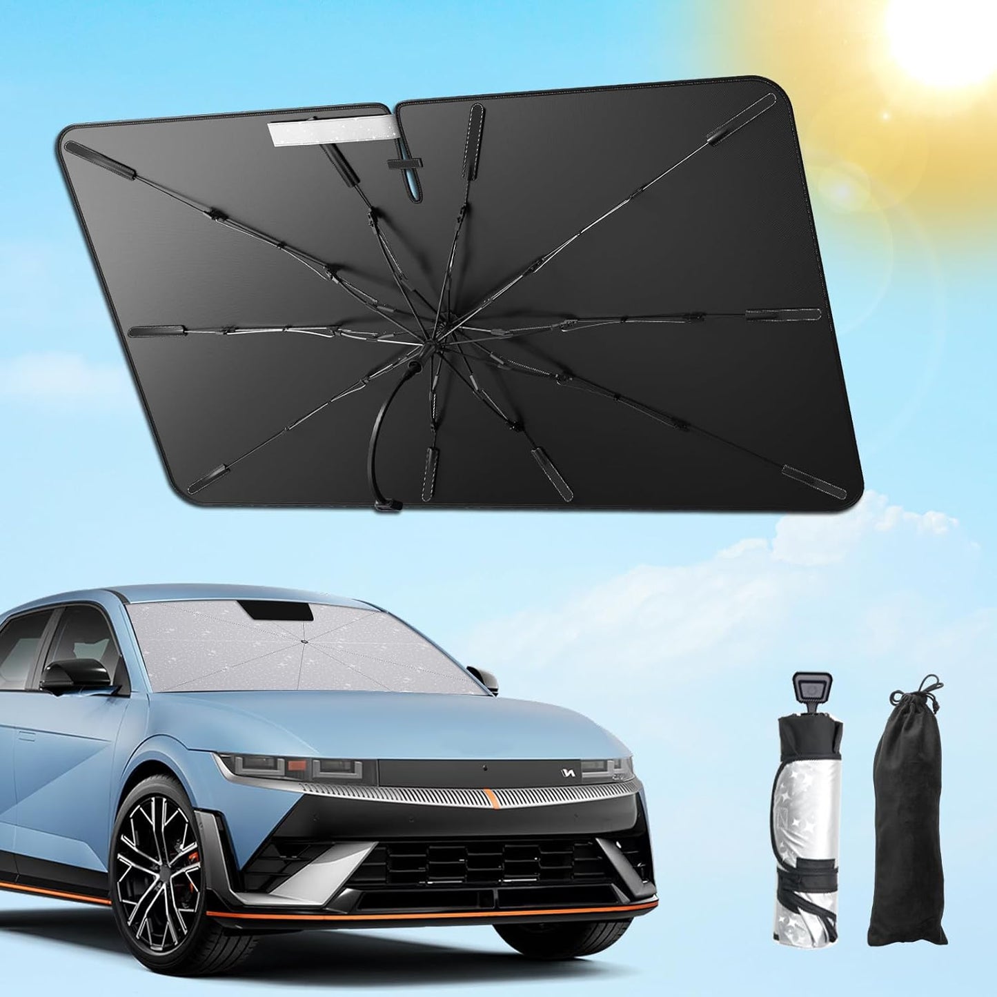 SXCY for 2022-2024 2025 Hyundai Ioniq 5 Windshield Umbrella Sunshade [Easier Foldable] 2023 2024 2025 Ioniq 5 Accessories Sunshade Umbrella for 2024 2025 Ioniq 5 Windshield Umbrella Sun Shade