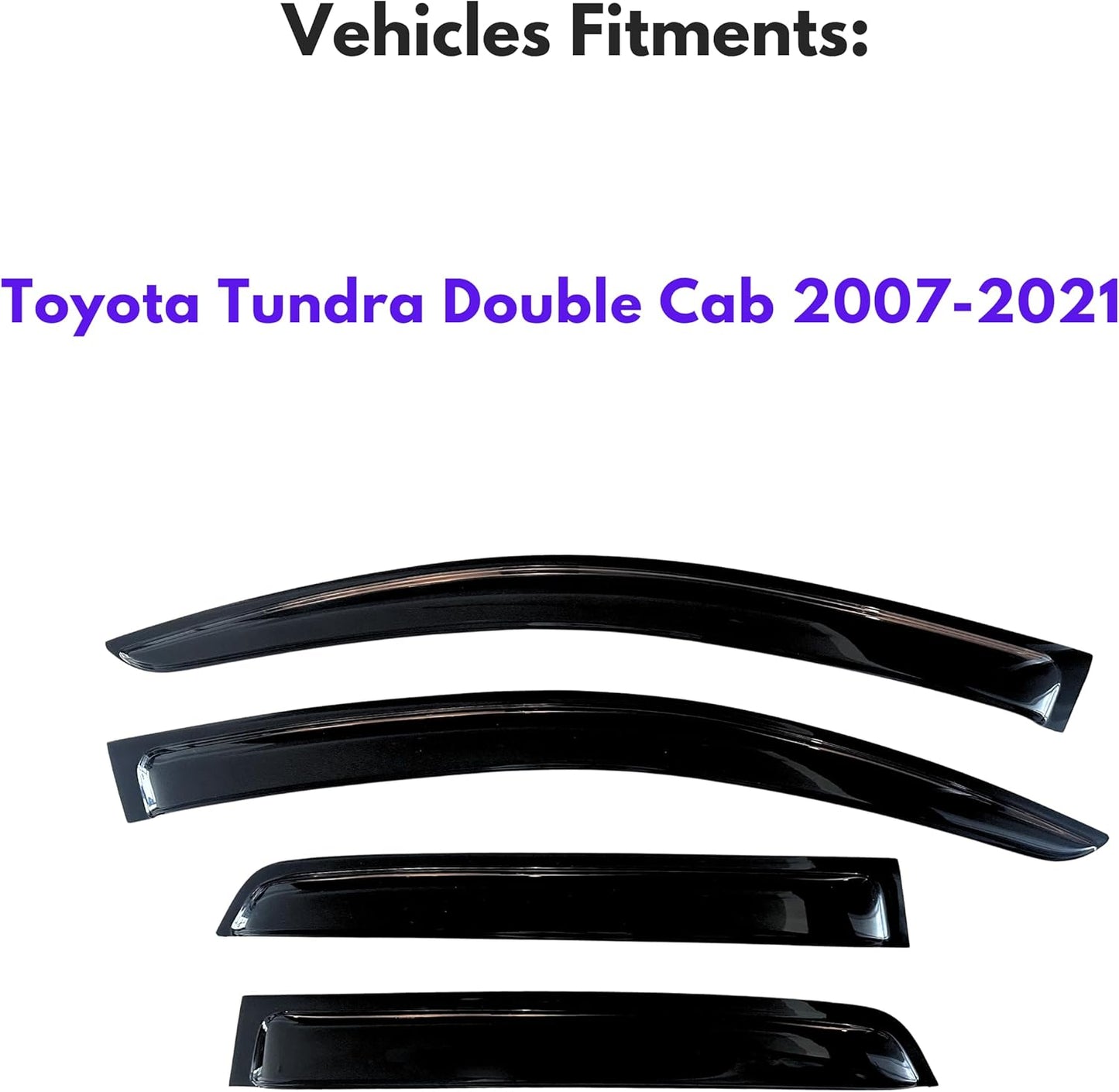 KPY Window Visor Compatible with Toyota Tundra Double Cab 2007-2021, Rain Guard Window Vent Deflectors Tape-On Style, 2008 2009 2010 2011 2012 2013 2014 2015 2016 2017 2018 2019 2020 (Double Cab Only)
