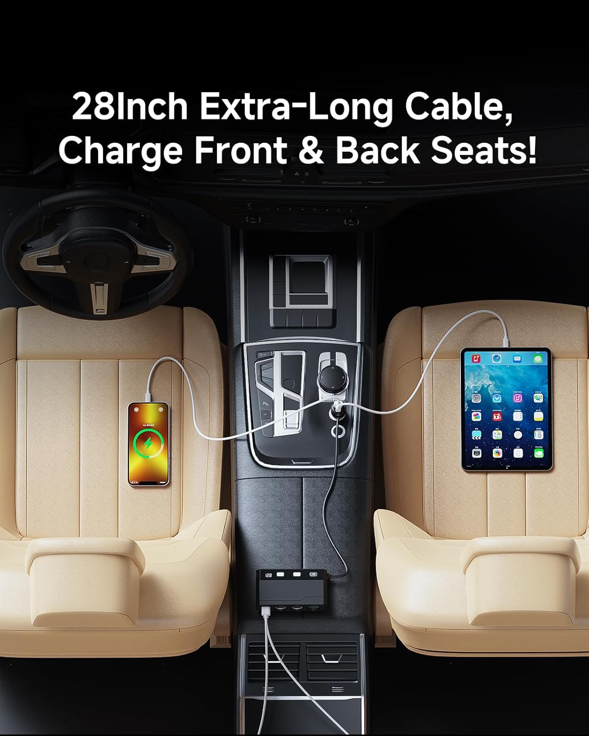 YANTU Cigarette Lighter Adapter 345W, Car Cigarette Lighter Splitter with QC3.0+PD 225W Fast Charging, 3-Socket 12V USB Outlet, Multi Port Car Charger Adapter for Car Devices