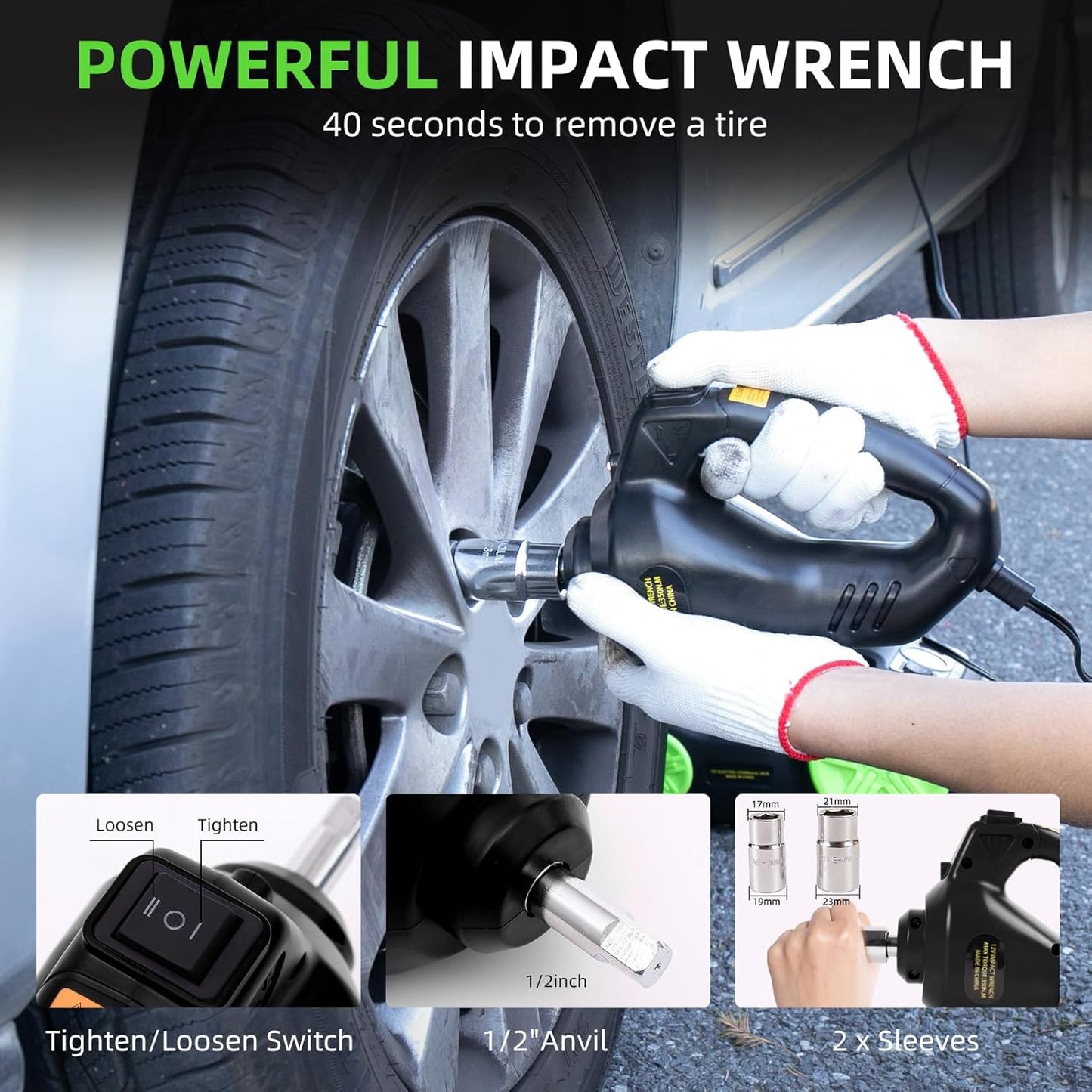 Electric Car Jack Set 5 in 1 Floor Jack Hydraulic Jack Kit 5 Ton Truck Tire Jack Lift with Integrated Tire Pump and Impact Wrench for SUV Truck Sedan Vehicle Roadside Emergency Tire Change