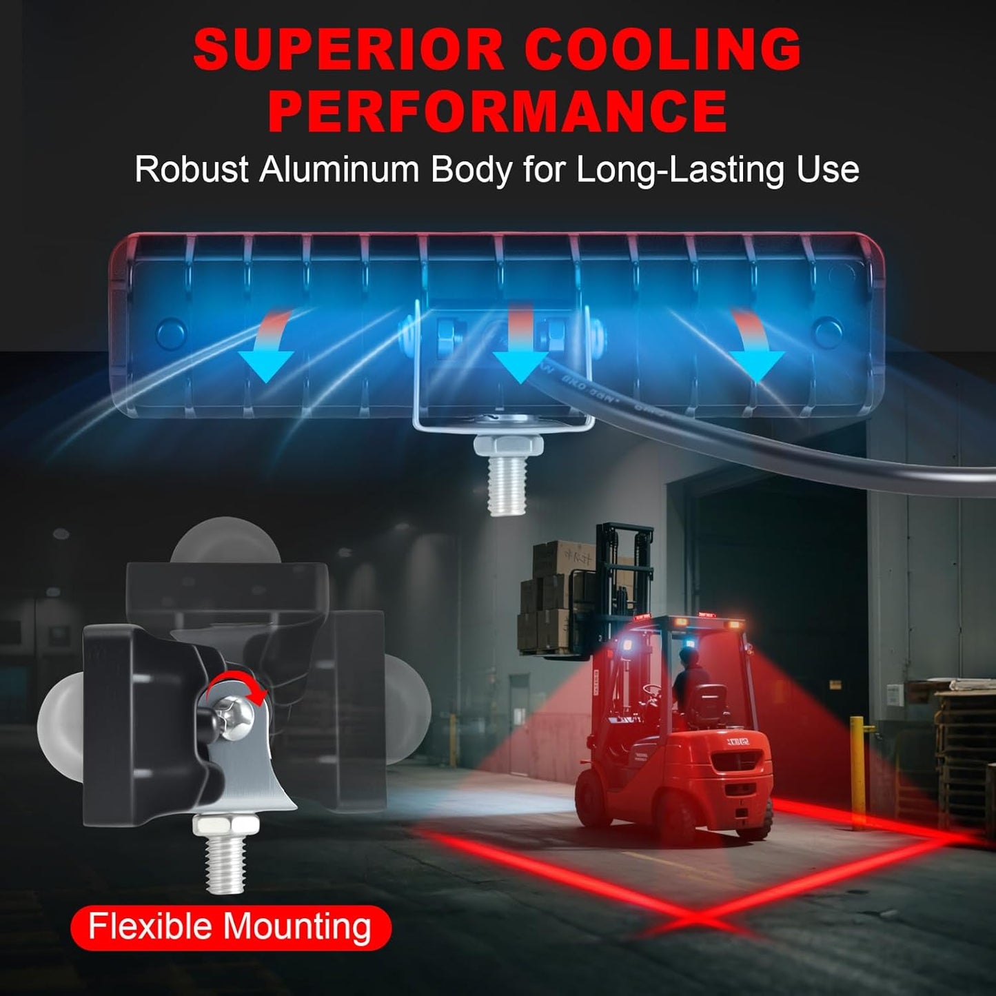 LED Forklift Safety Light Red for AGV Automated Guided Vehicle, Forklift Truck, Industrial Lift, Warehouse Safety, IP67 Waterproof, Aluminum Housing (4PCS)