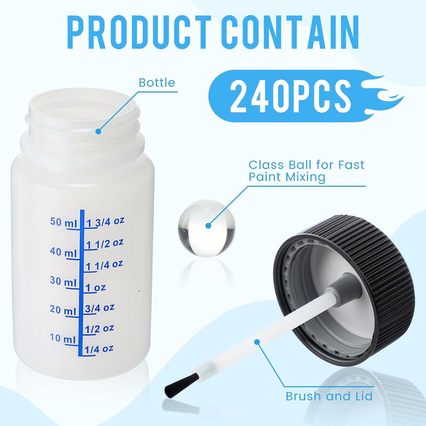 Mumufy 180 Pcs Paint Touch up Paint Bottles with Brush and Lid Empty Touch up Paint Bottle with Paint Mixing Balls 2 oz Fluid Capacity Leftover Paint Container for Car Scratches Repair (Black,Blue)