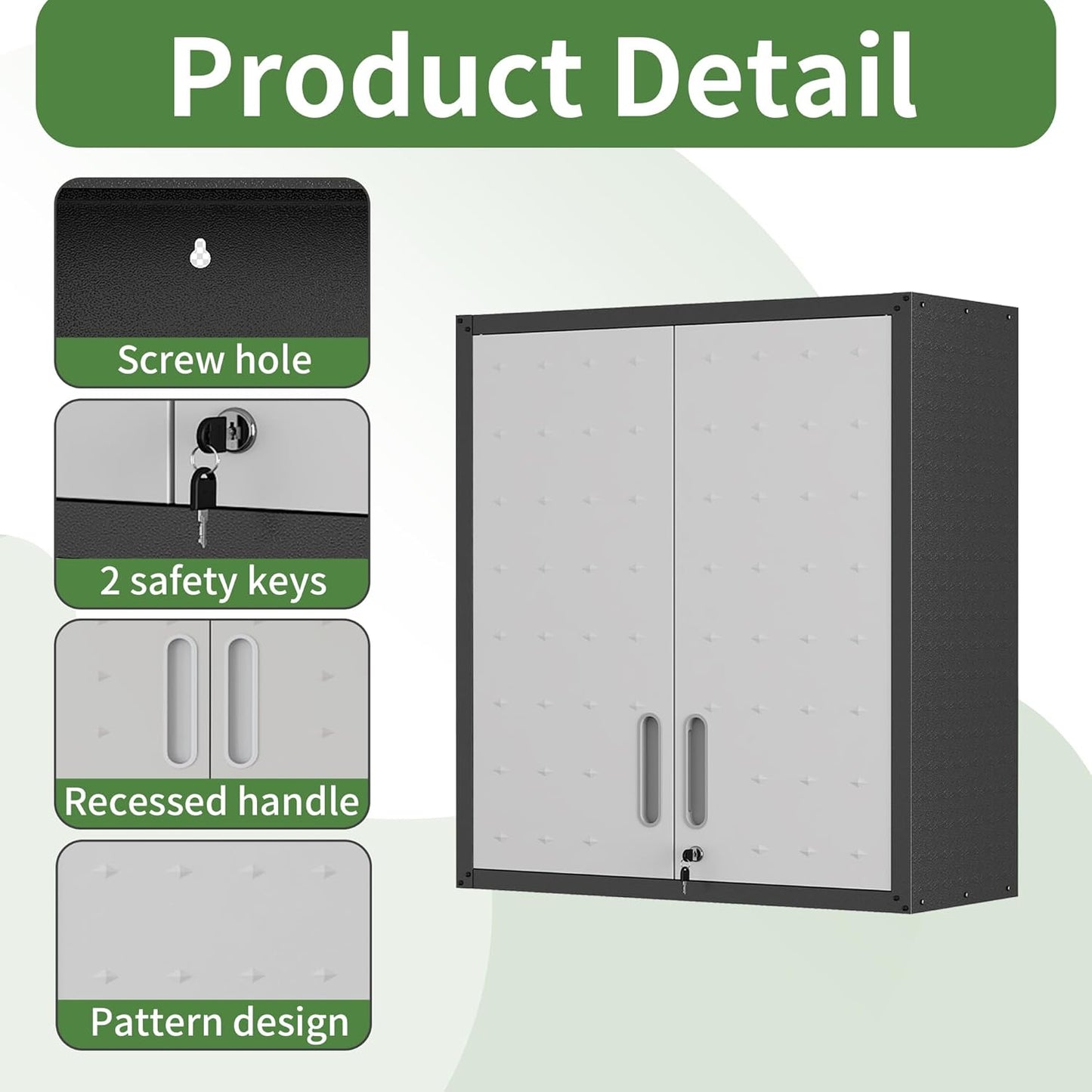 Garage Wall Cabinet,Metal Wall Cabinet with Doors and Adjustable Shelves,Steel Utility Wall Mounted Tool Cabinets for Home,Office,Kitchen,Warehouse