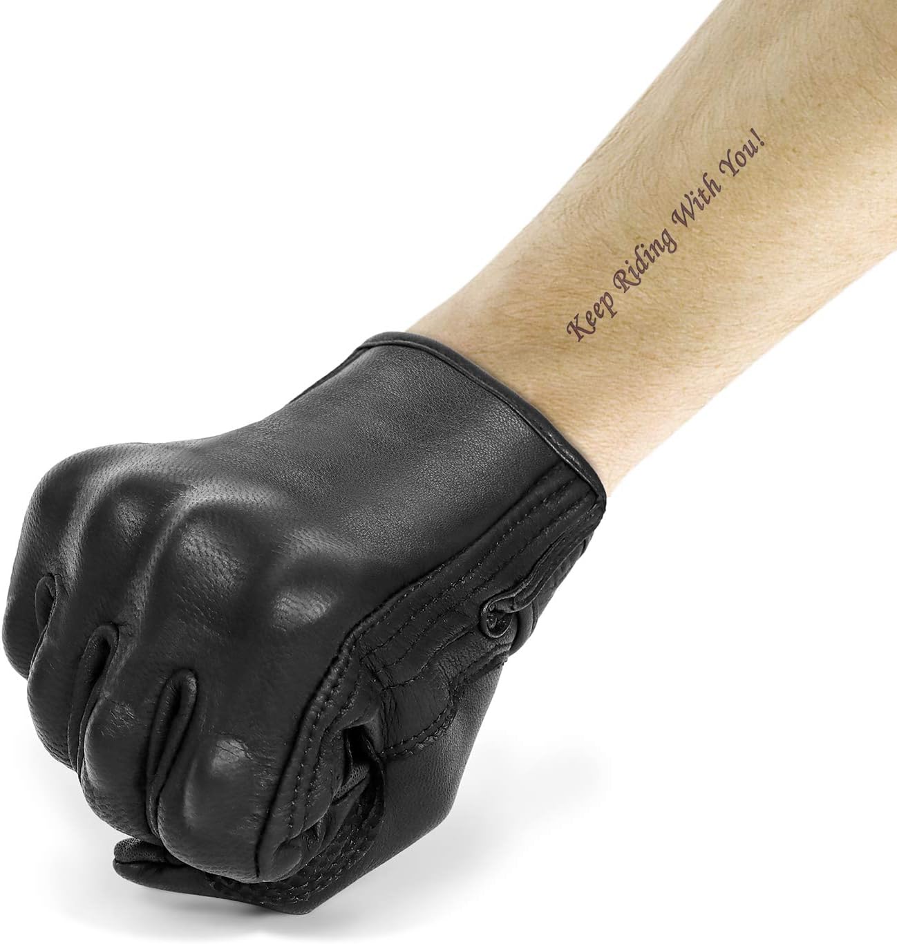 Superbike Updated Black Leather Motorcycle Gloves Hard Knuckle Armored Touchscreen Motorcycle Riding Gloves (Updated,Non-Perforated, M)