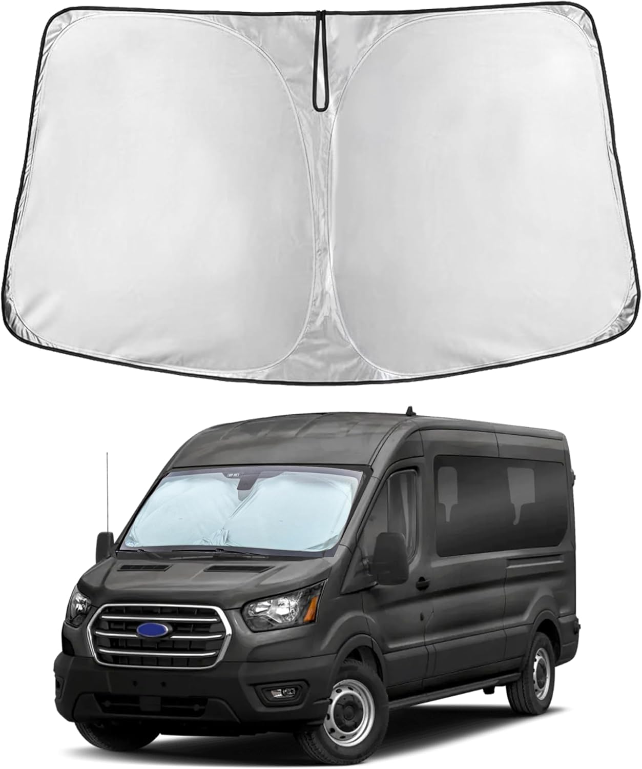 for Ford Transit 2015-2024 2025Windshield Sunshade Compatible-EcoNour 240T Polyester Material Cars Sun Visor Reflector Blocks UV Rays - Foldable Sunshade Interior Protection Accessories