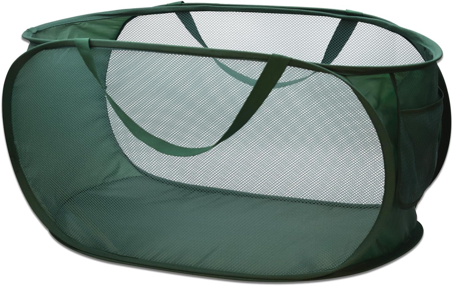 HONOMA Sturdy Mesh Laundry Hamper Basket Bag,Pop up Basket with Side Pocket for Laundry Room, Bathroom, Kids Room, College Dorm or Travel (Pop Horizontal, Emerald)